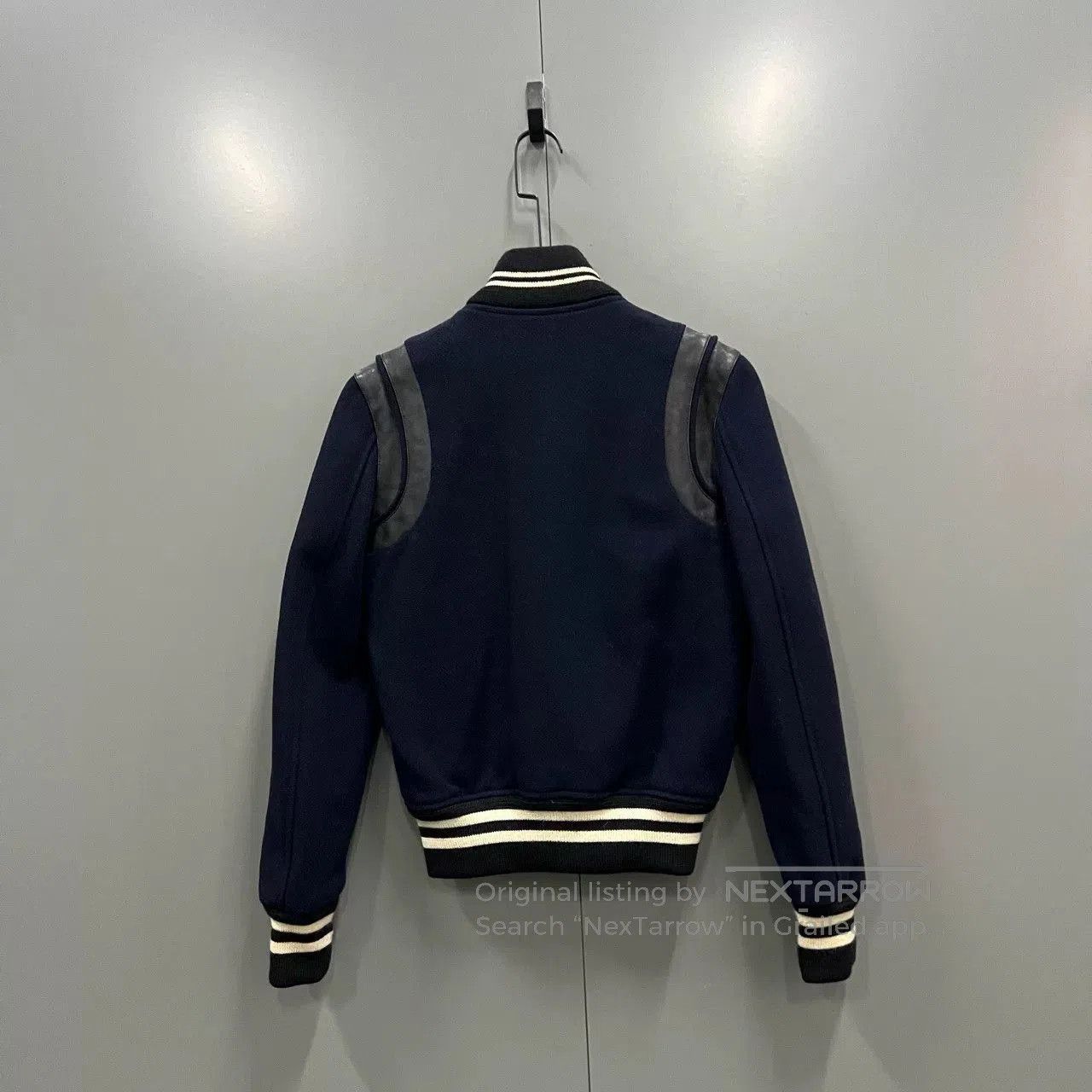 Saint Laurent Paris Saint Laurent Dark Blue Leather Patch Baseball Jacket. Size US M / EU 48-50 / 2 - 2 Thumbnail