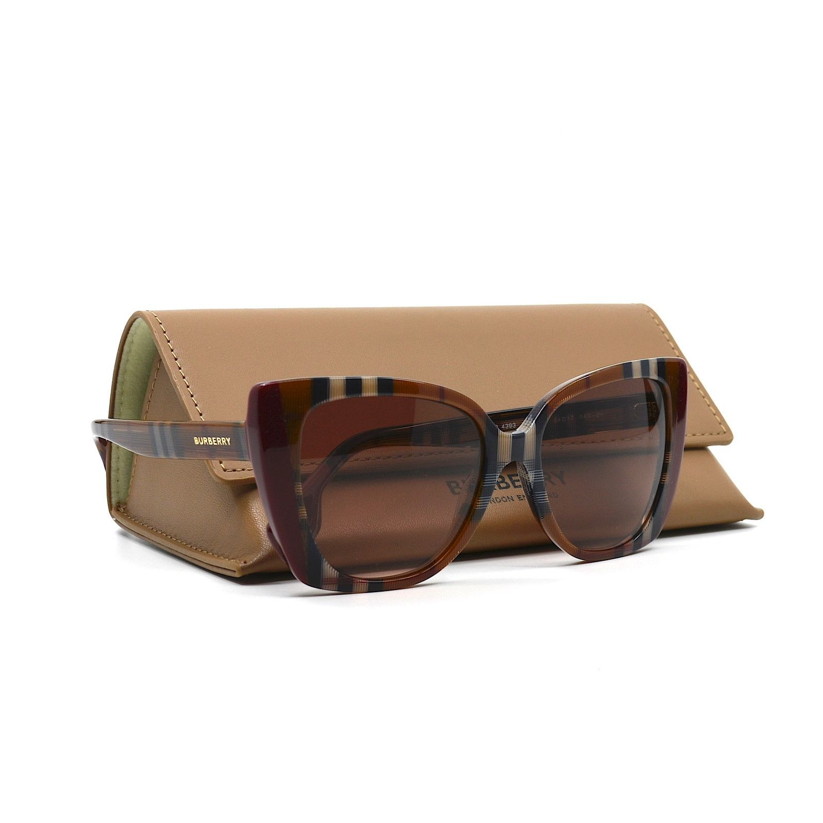 Burberry NEW BURBERRY MERYL BE4393 CHECK BROWN/BORDEAUX SUNGLASSES Size ONE SIZE - 13 Thumbnail
