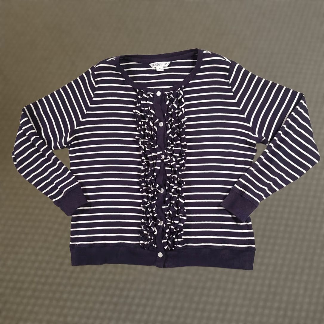 Pendleton Pendleton Sweater Cardigan Women XL Navy Blue White Striped Knit Round Neck Size XL / US 12-14 / IT 48-50 - 1 Thumbnail
