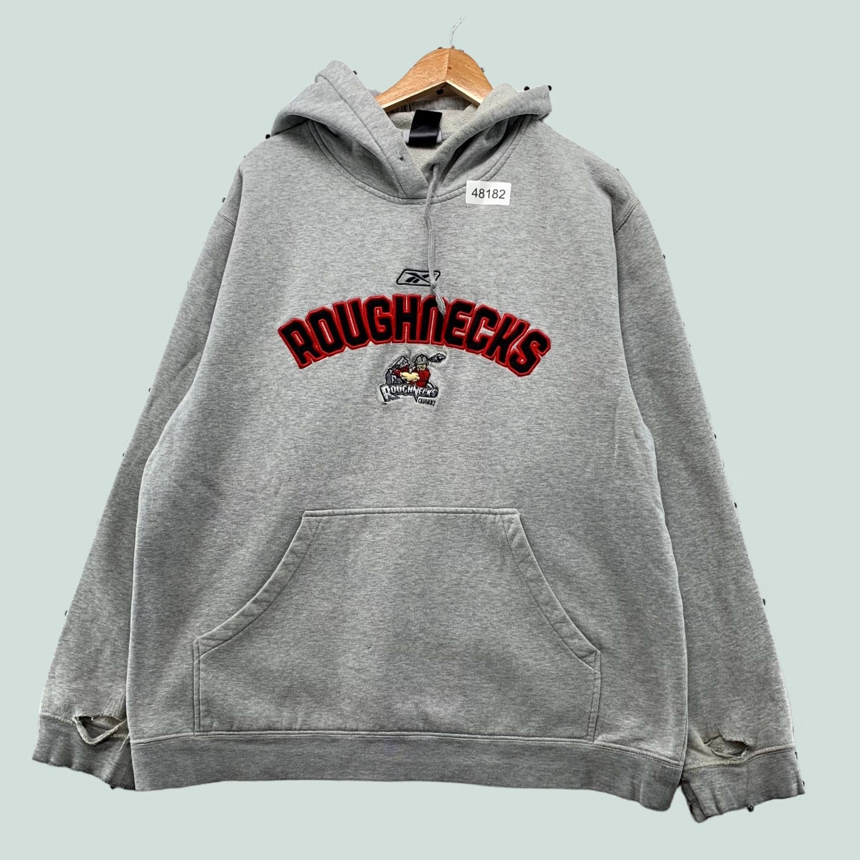 Reebok Reebok Vintage Calgary Roughnecks Hoodie Sweatshirt Mens Large Gray Embroidered Size US L / EU 52-54 / 3 - 1 Thumbnail