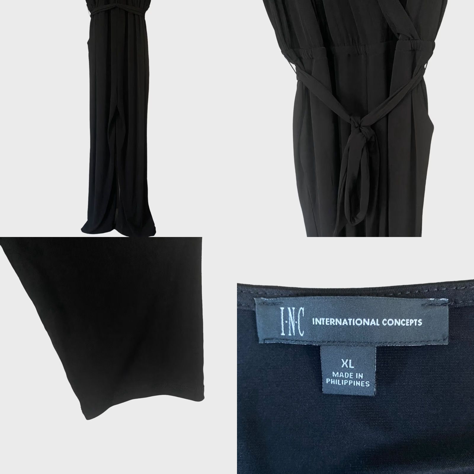 Vintage INC International Concepts Tie-Waist V-Neck Jumpsuit Black Womens XL New Stretch Size 40" / US 18 - 8 Thumbnail