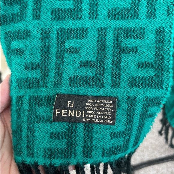 Fendi VTG Fendi Green Fringe Black Logo Scarf Wrap Size ONE SIZE - 6 Thumbnail