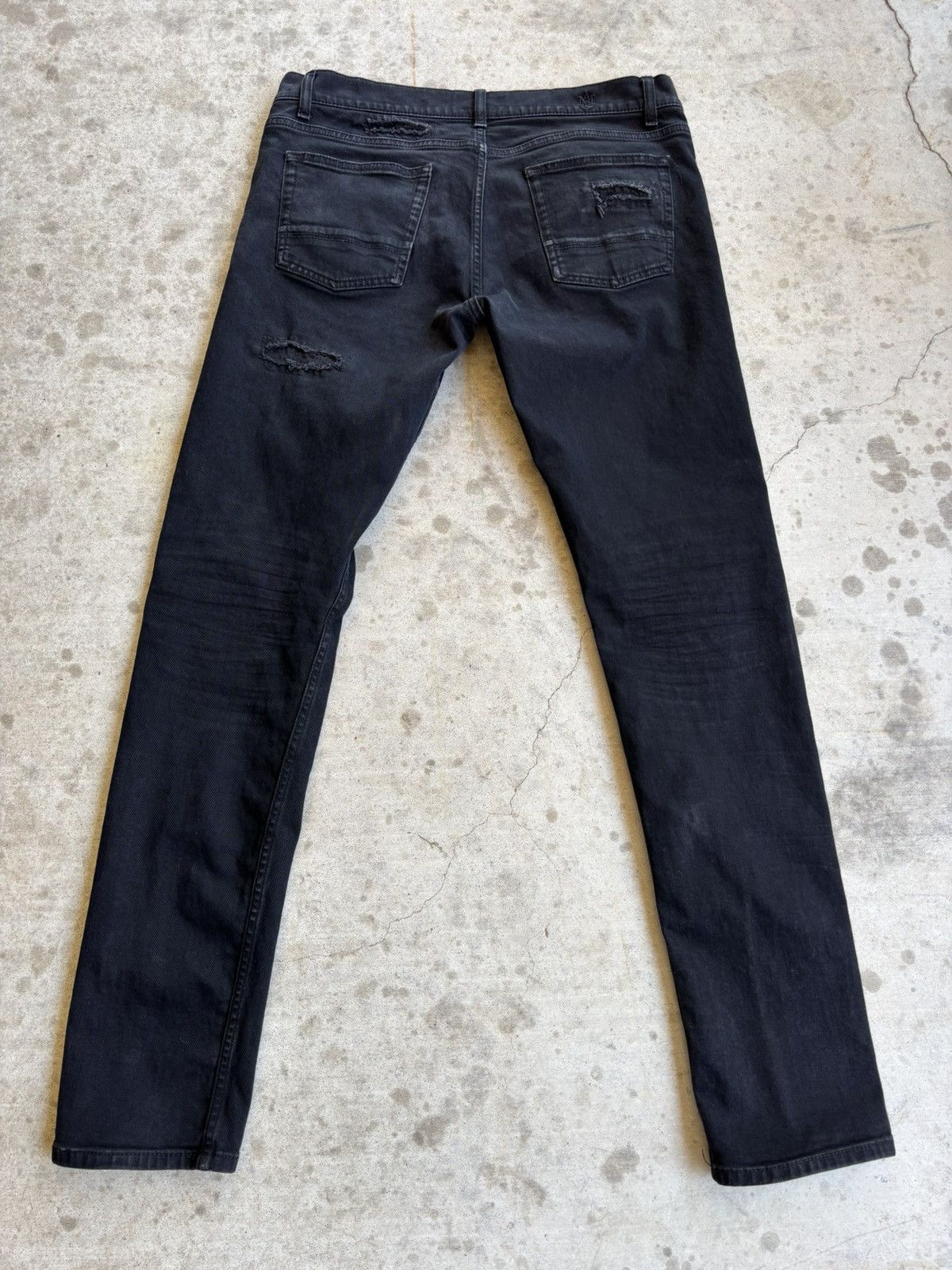 Alexander McQueen Thrashed Black Silk Trimmed Skinny Jeans Size US 34 / EU 50 - 4 Thumbnail