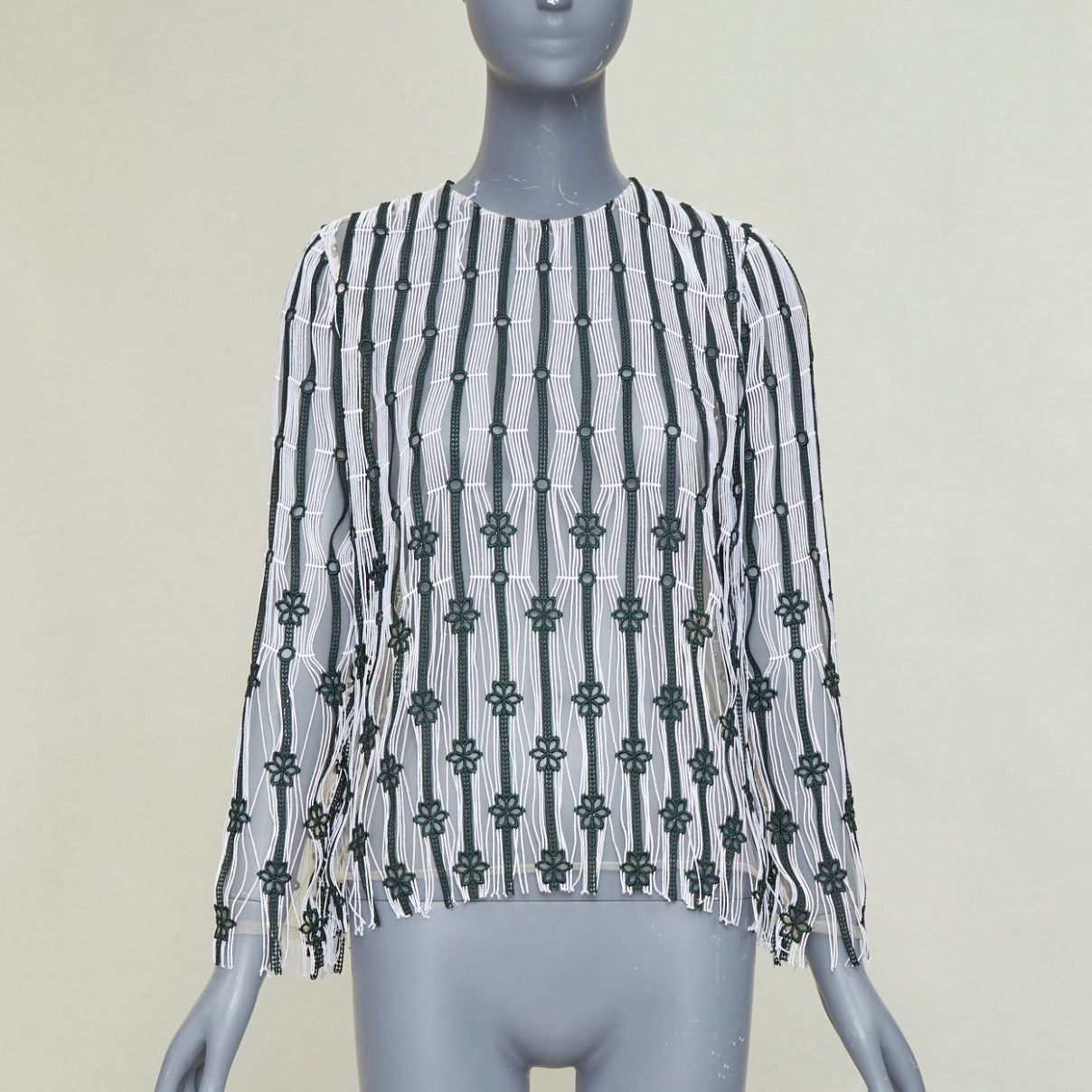 Dior DIOR 2016 black white striped floral embroidered lace fringe blouse top FR36 S Size S / US 4 / IT 40 - 1 Thumbnail