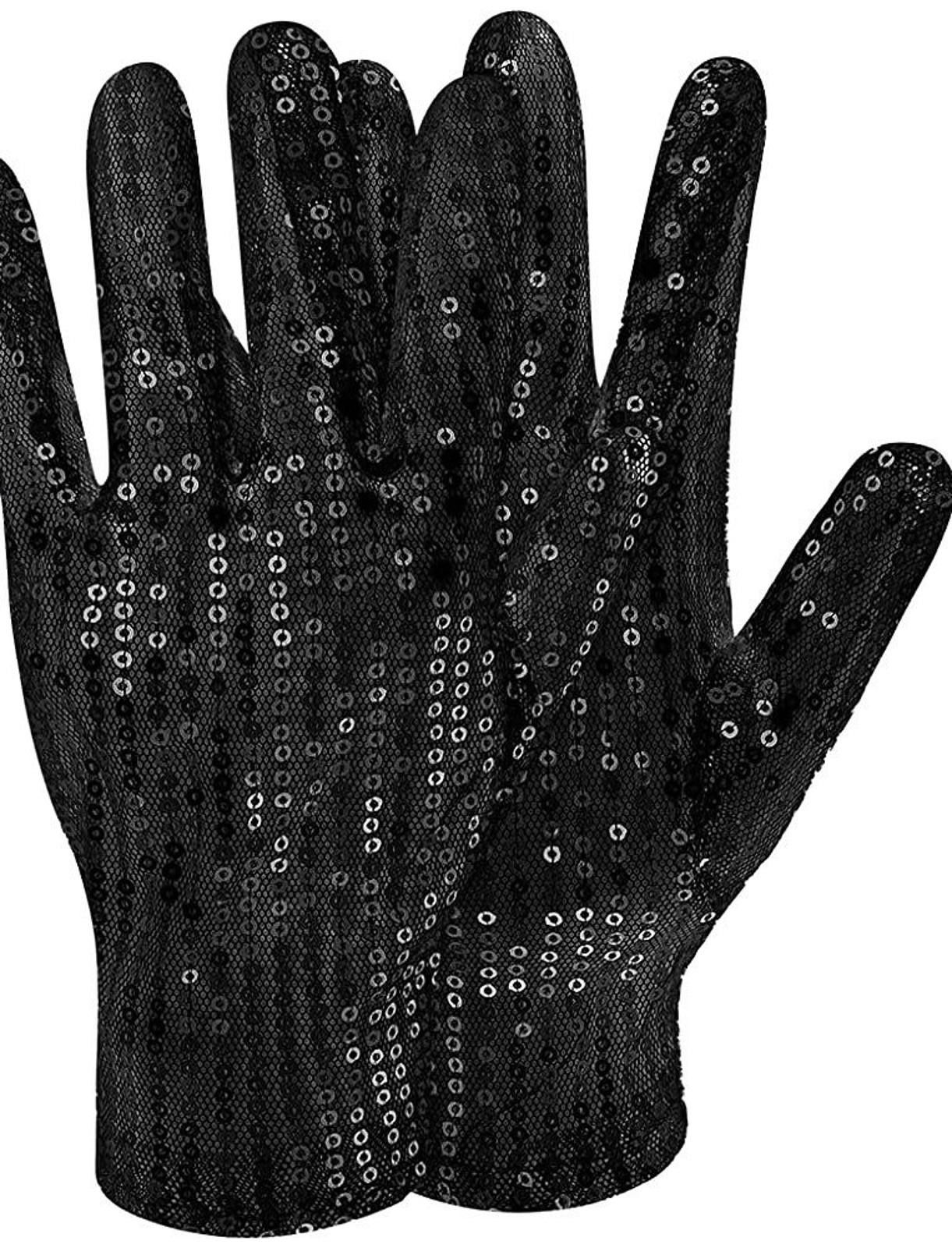 Designer Sequined Fabric Costume Dance Gloves Black Size ONE SIZE - 1 Thumbnail