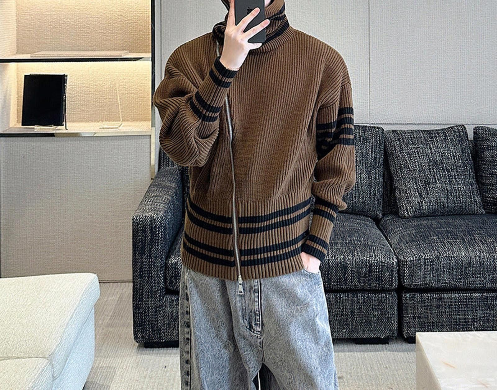Japanese Brand Striped Ribbed Turtleneck Sweater, Relaxed Fit Knitwear Size US M / EU 48-50 / 2 - 4 Thumbnail