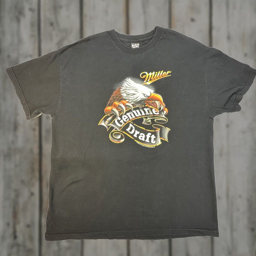 Vintage VINTAGE Miller Genuine Draft T-Shirt Eagle Graphic 2005 Y2K Hybrid Tees L/XL Black 100% Cotton Short Sleeve Unisex Adults Graphic Tee Mens Womens Size US L / EU 52-54 / 3 - 1 Thumbnail
