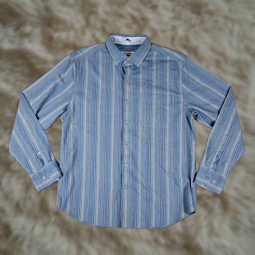 Tommy Bahama Tommy Bahama Shirt Mens Medium Blue Striped Cotton Button-Up Long Sleeve Shirt Size US M / EU 48-50 / 2 - 1 Thumbnail