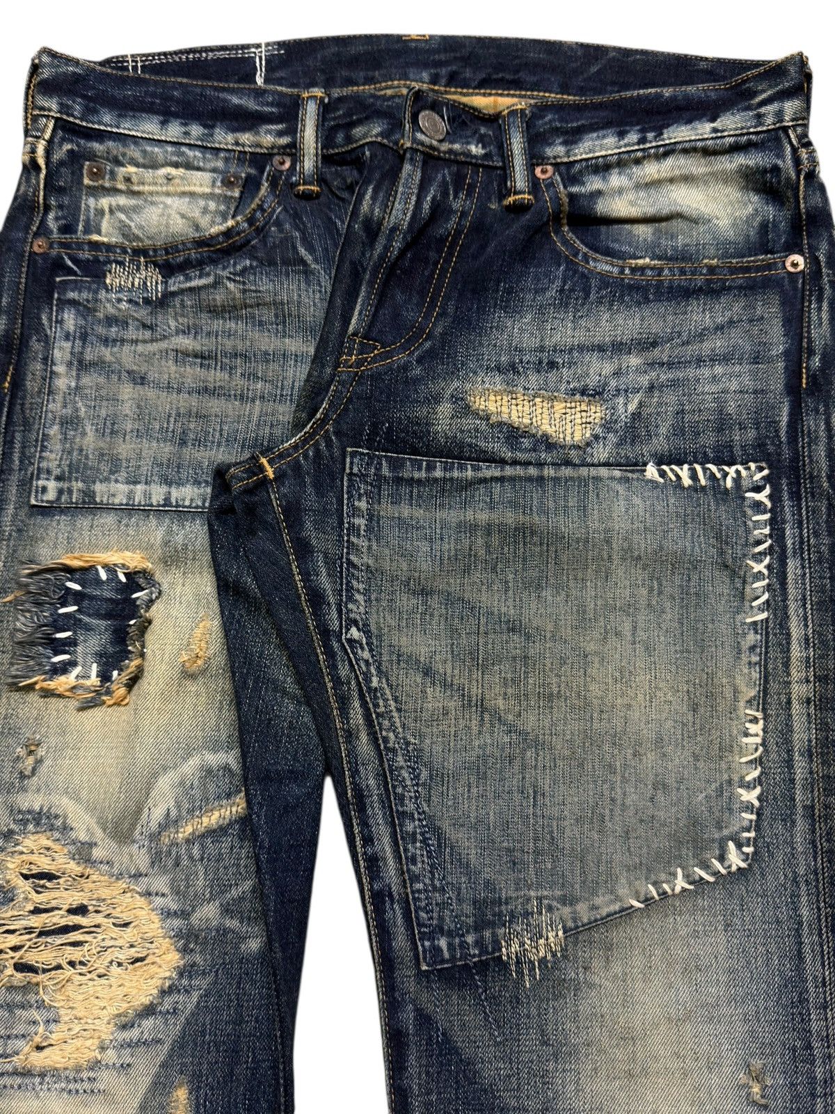 Eternal Vintage 90s Japan Eternal Faded Wash Distressed Sashiko Boro Size US 31 - 4 Thumbnail