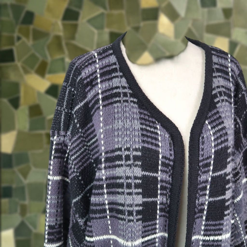 Brandblack VINTAGE Kobe Cardigan Sweater 3XL Womens Plaid Knit Acrylic Long Sleeve Size XXL / US 16-18 / IT 52-54 - 1 Thumbnail