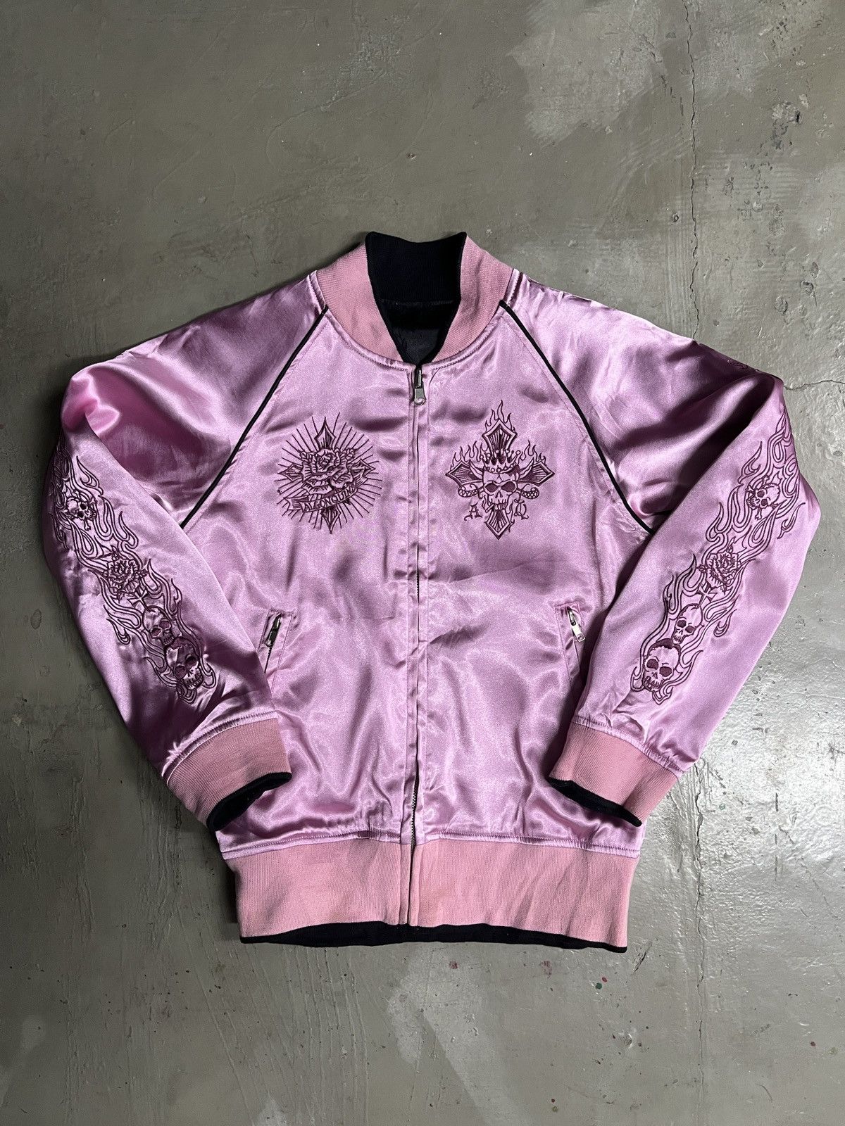 Seditionaries Reversible Algonquins Cross Flame Skull Sukajan Satin Jacket Size US S / EU 44-46 / 1 - 6 Thumbnail