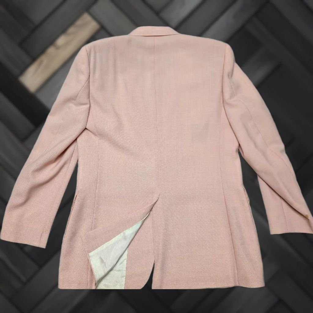 Vintage 1980s vintage USA made 40L blazer MIAMI VICE sportscoat PINK hopsack wool jacket Oakton Blazer Size 40R - 1 Thumbnail