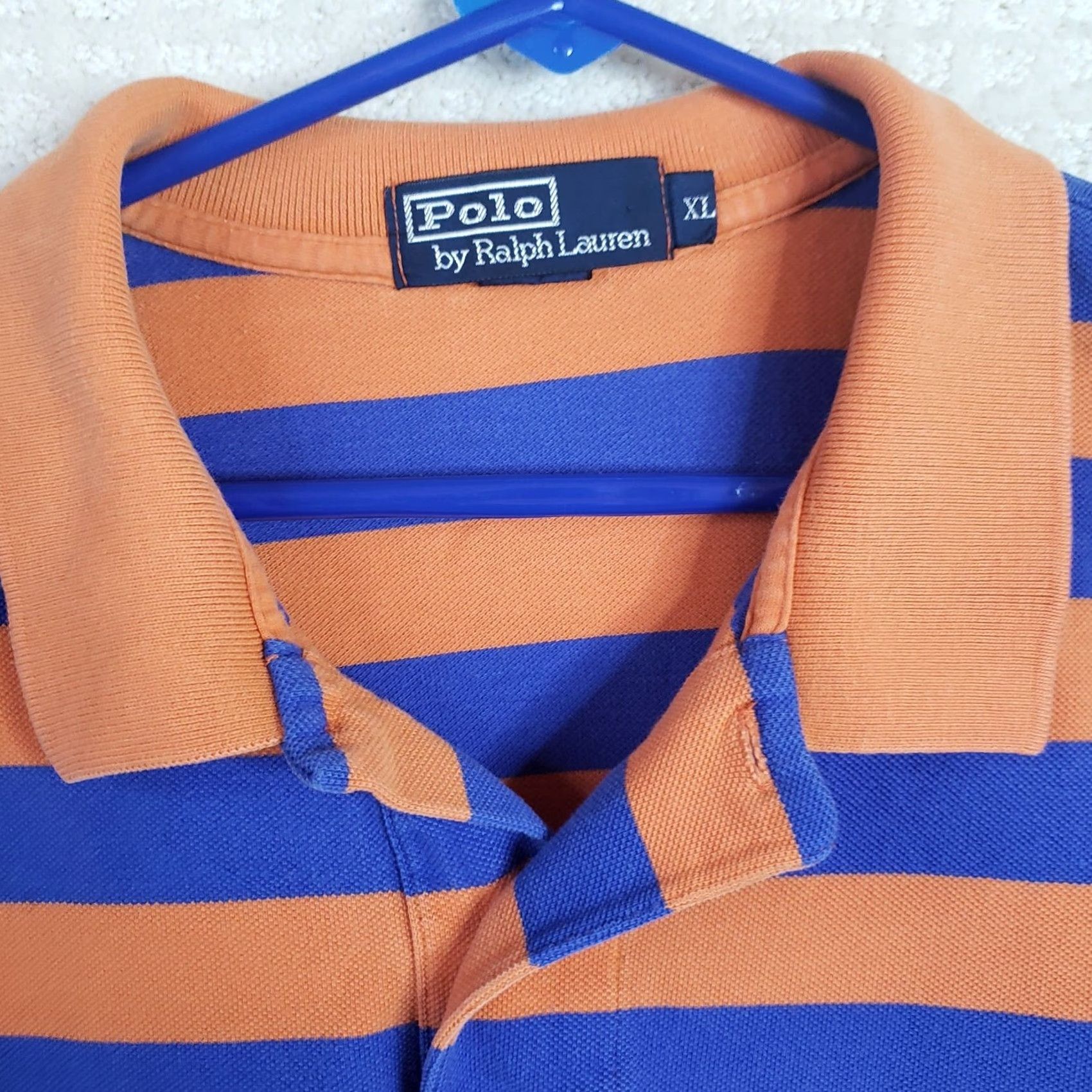 Ralph Lauren Polo Ralph Lauren Polo Golf Shirt XL Orange Blue Stripe Knit Cotton Short Sleeve Collared Button Logo Green Pony Mens Golf Classic Preppy Vintage No Size US XL / EU 56 / 4 - 6 Thumbnail
