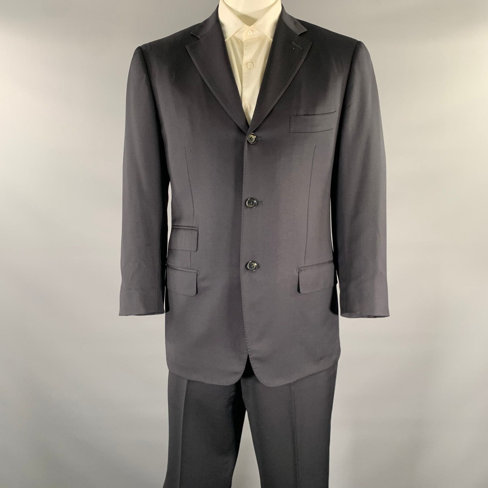 Isaia ISAIA Chest Size 42 Black Wool Notch Lapel Suit Size 42R - 1 Thumbnail