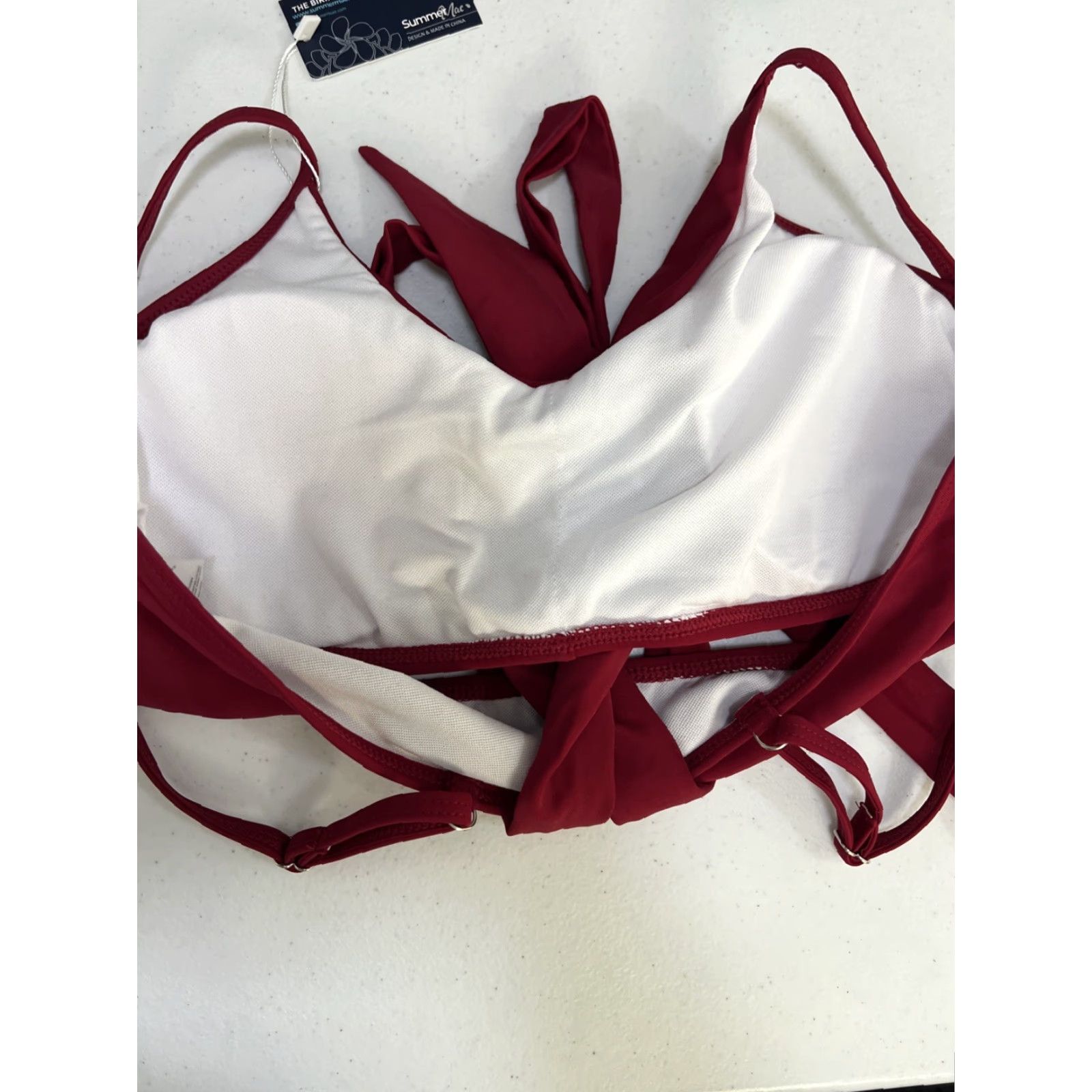 Vintage NWT Summer Mae Red Wrap Tie Bralette Bikini Tankini Padded Swimsuit Top L Striped Beach Womens Size L / US 10 / IT 46 - 7 Thumbnail