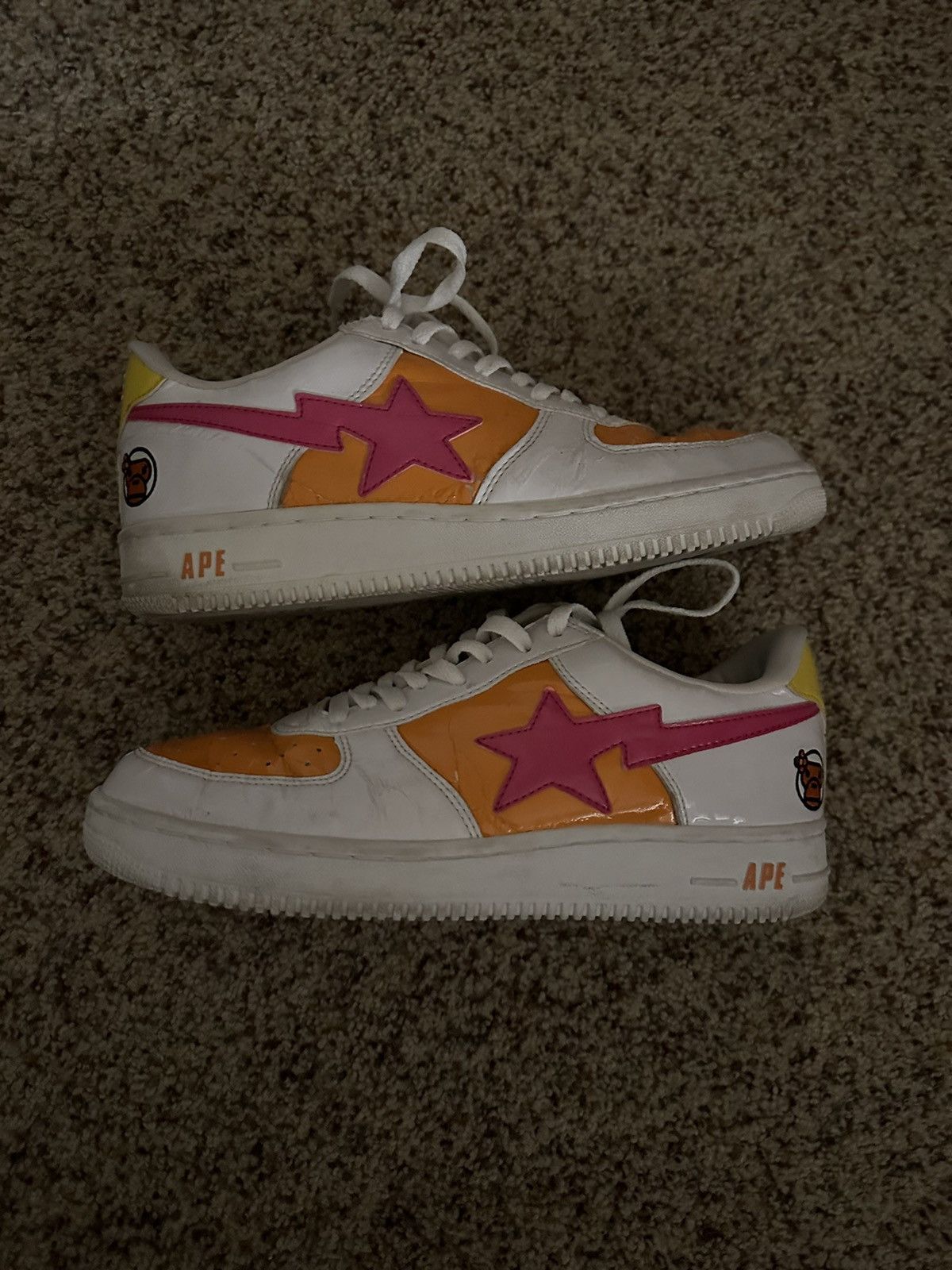 image of Bapesta Fs-001 Low “Baby Milo White Orange’ 597 Shoes in White/Pink/Orange, Men's (Size 11)