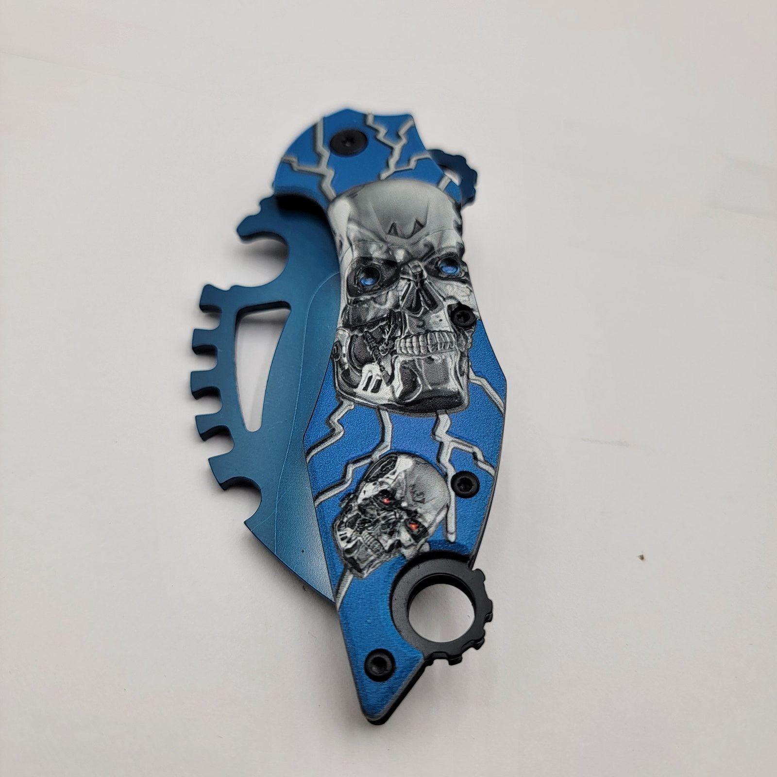 Voodoo Tactical Limited Edition Blue /w Skulls Folding Tactical Pocket Knife Size ONE SIZE - 3 Thumbnail
