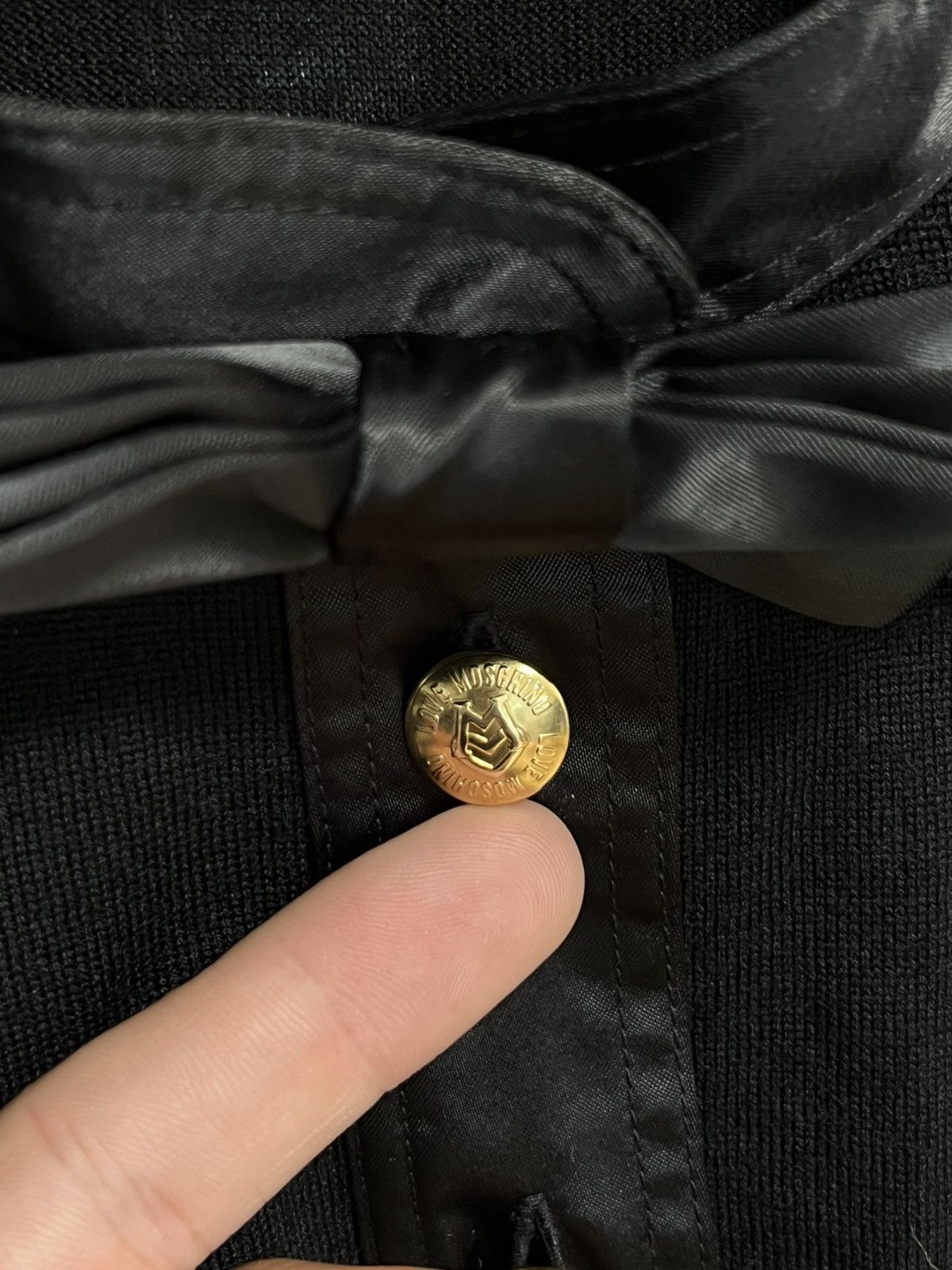 Love Moschino Love Moschino Women Sweater Black Knit Satin Bow Gold Button Size S / US 4 / IT 40 - 3 Thumbnail