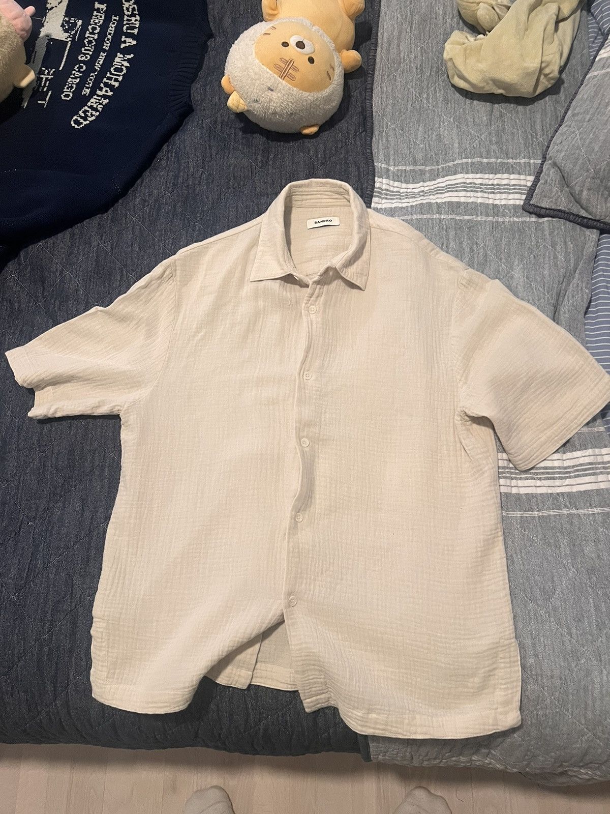 image of Sandro Short Sleeve Button Down in Cream, Men's (Size Small)