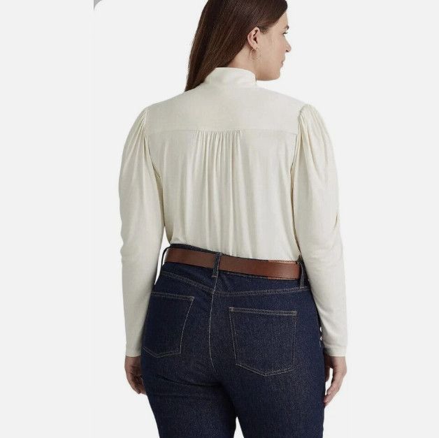 Polo Ralph Lauren LAUREN Ralph Lauren Jersey Tie Neck Top Natural Cream ( 2X ) Size XXS / US 00 / IT 34 - 2 Thumbnail