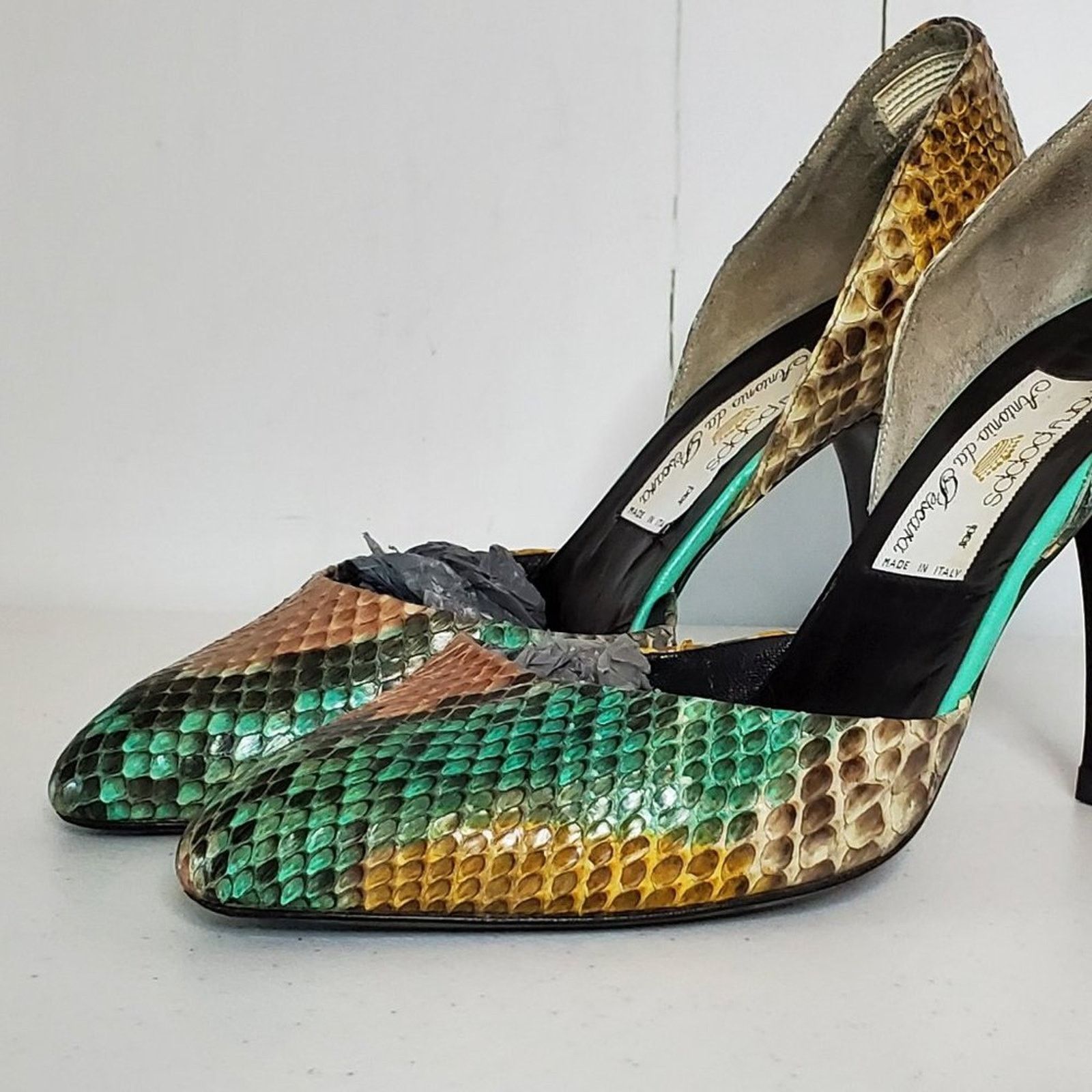 Designer Mary Popps Antonio da Pescara Snakeskin Leather Heels 39B Size US 9 / IT 39 - 5 Thumbnail