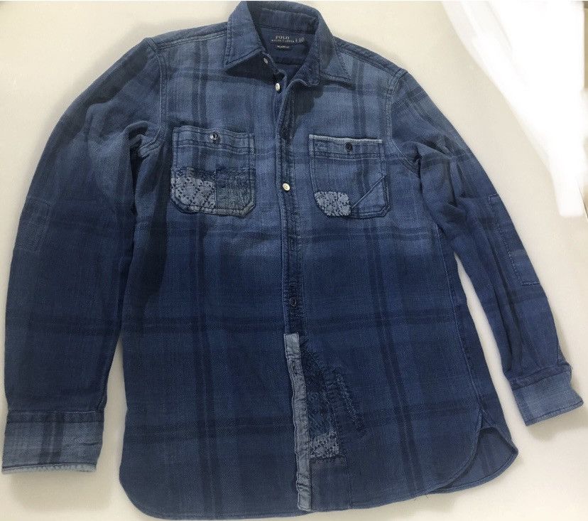 Polo Ralph Lauren PRL plaid blue ombré patchwork distressed wash denim Small Size US S / EU 44-46 / 1 - 8 Thumbnail