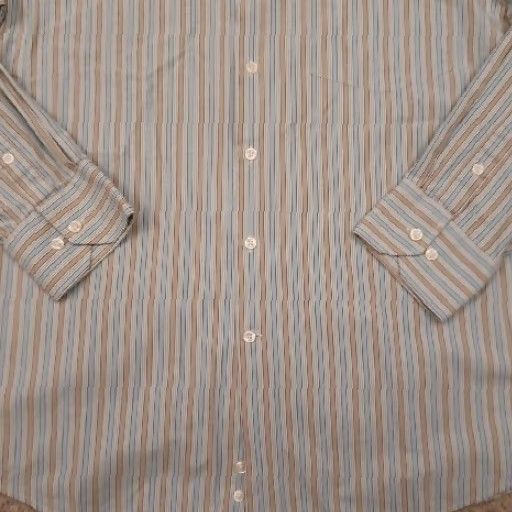 Vintage Barry Bricken Shirt Mens XL Beige Blue Striped Long Sleeve Button-Up Cotton Size US XL / EU 56 / 4 - 4 Thumbnail