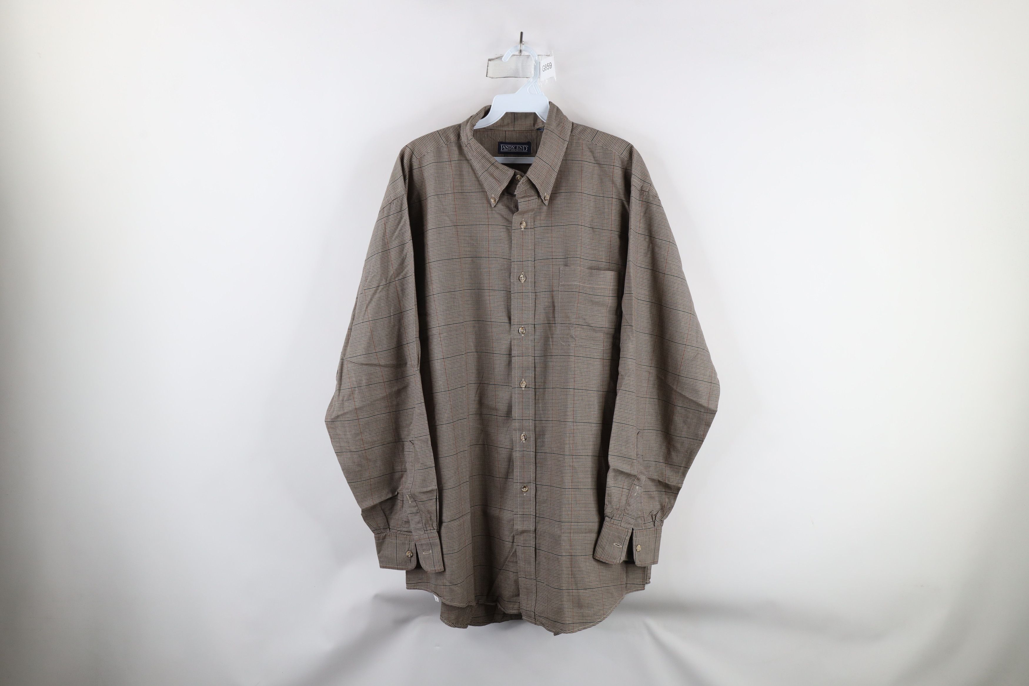 Lands' End × Vintage Vintage 90s Lands End Button Down Shirt Houndstooth Plaid Size US L / EU 52-54 / 3 - 1 Thumbnail
