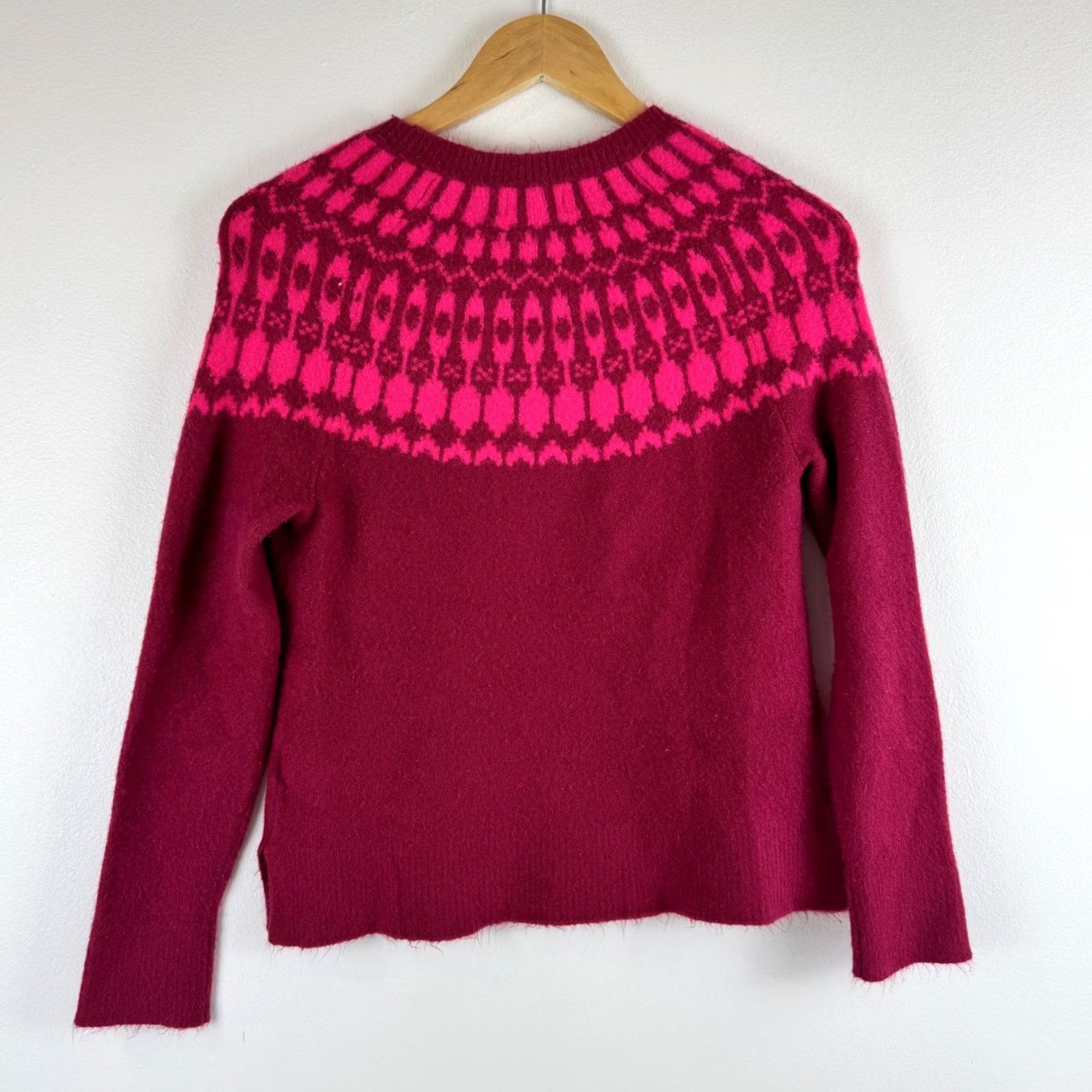 J.Crew J.Crew Fair Isle Crewneck Sweater Extra-Soft Pink Necklace Burgundy Womens XS Size XS / US 0-2 / IT 36-38 - 2 Thumbnail