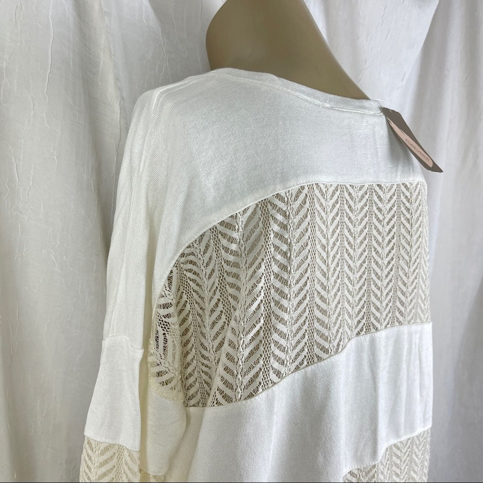 Forever 21 Cream Lace Panel Shirt Flowy Slouchy Boho 3/4 Sleeves NWT XS Size XS / US 0-2 / IT 36-38 - 12 Thumbnail