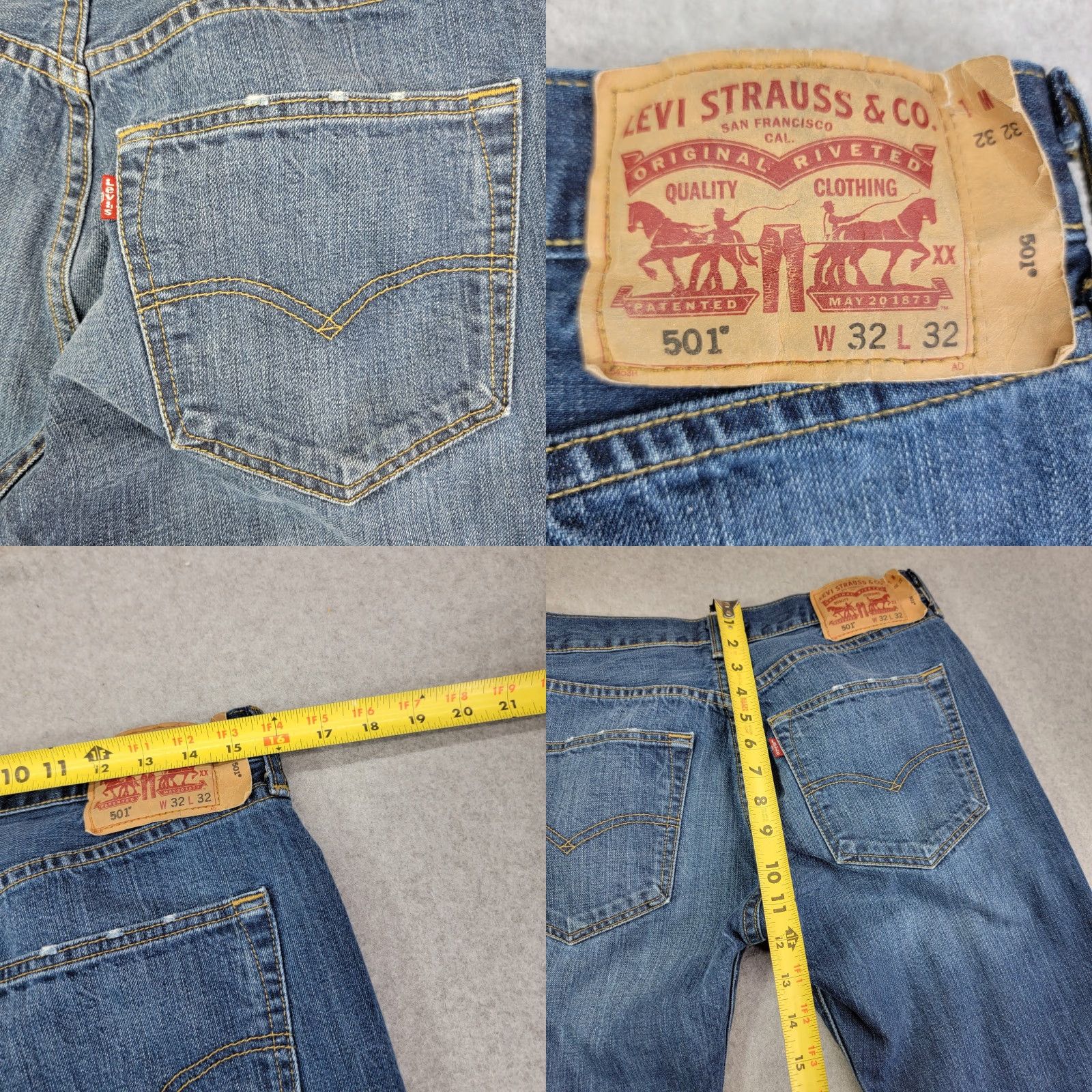 Levi's Levi's Jeans Mens 32x32 Blue 501 XX Denim Straight Medium Wash Distressed 5-Pocket USA Slim Regular Mens Size US 32 / EU 48 - 9 Thumbnail