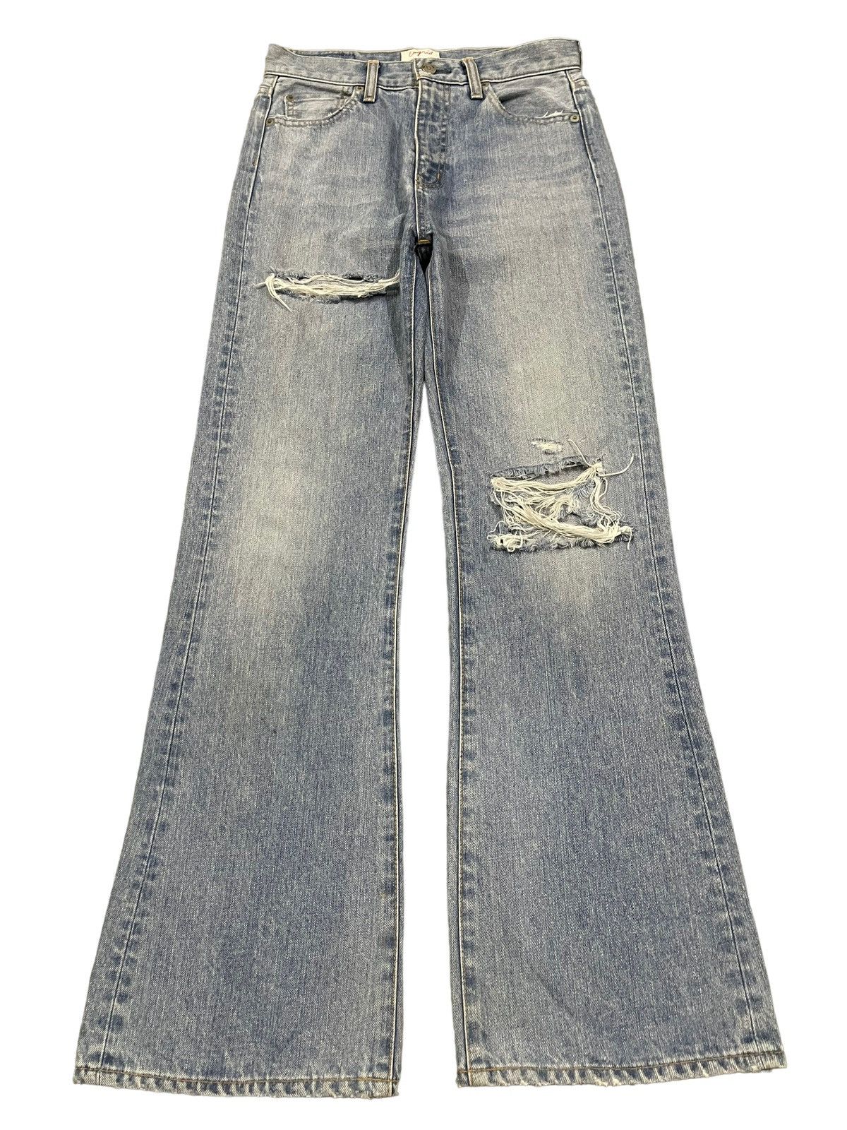 In The Attic Vintage Japanese Brand Blue Wash Distressed Flare Jeans Size US 28 / EU 44 - 1 Thumbnail