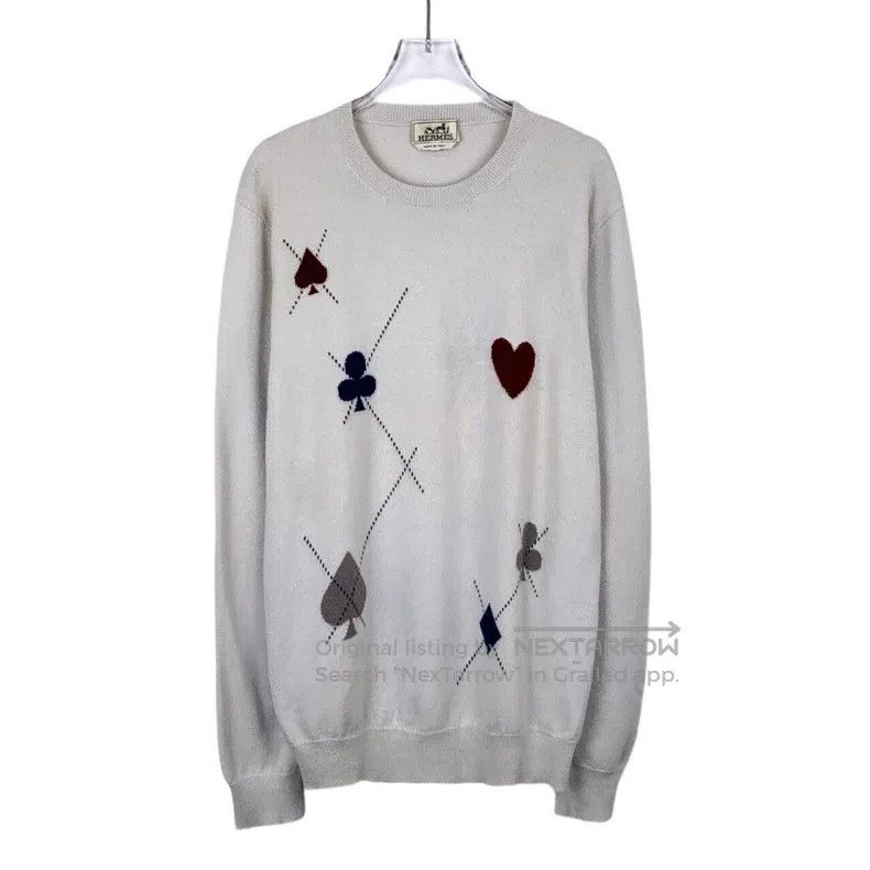 Hermes Hermes Gray poker flower round-neck cashmere knit sweater Size US XL / EU 56 / 4 - 1 Thumbnail