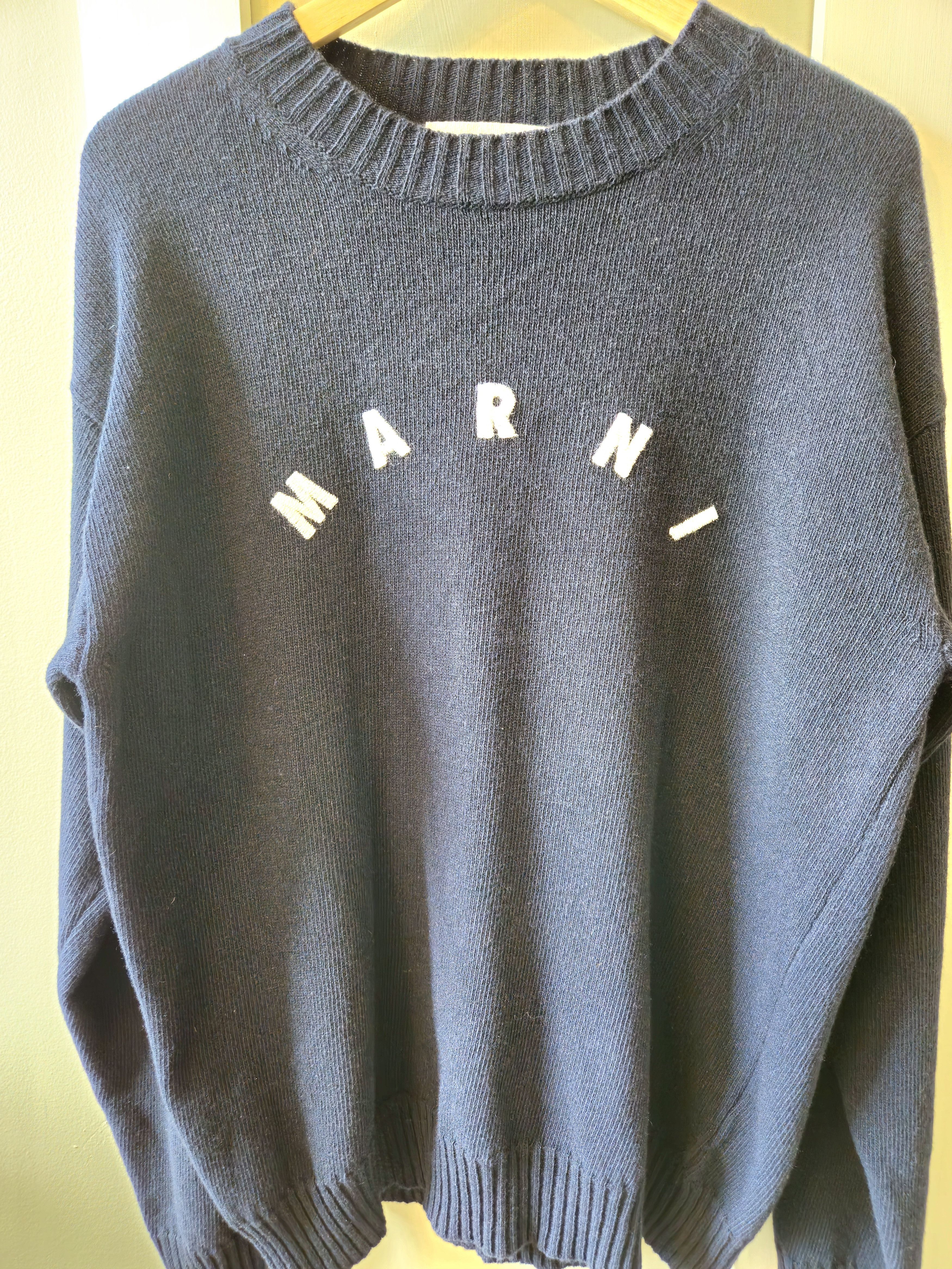 Marni Marni Men's Navy Logo Wool Cashmere Blend Sweater Size 52 Size US XL / EU 56 / 4 - 2 Thumbnail