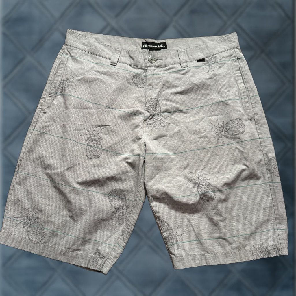 TravisMathew Travis Mathew Shorts Mens 35 Gray Pineapple Graphic Chino Casual Outdoor Summer 35 in Gray Mens Size US 35 - 1 Thumbnail