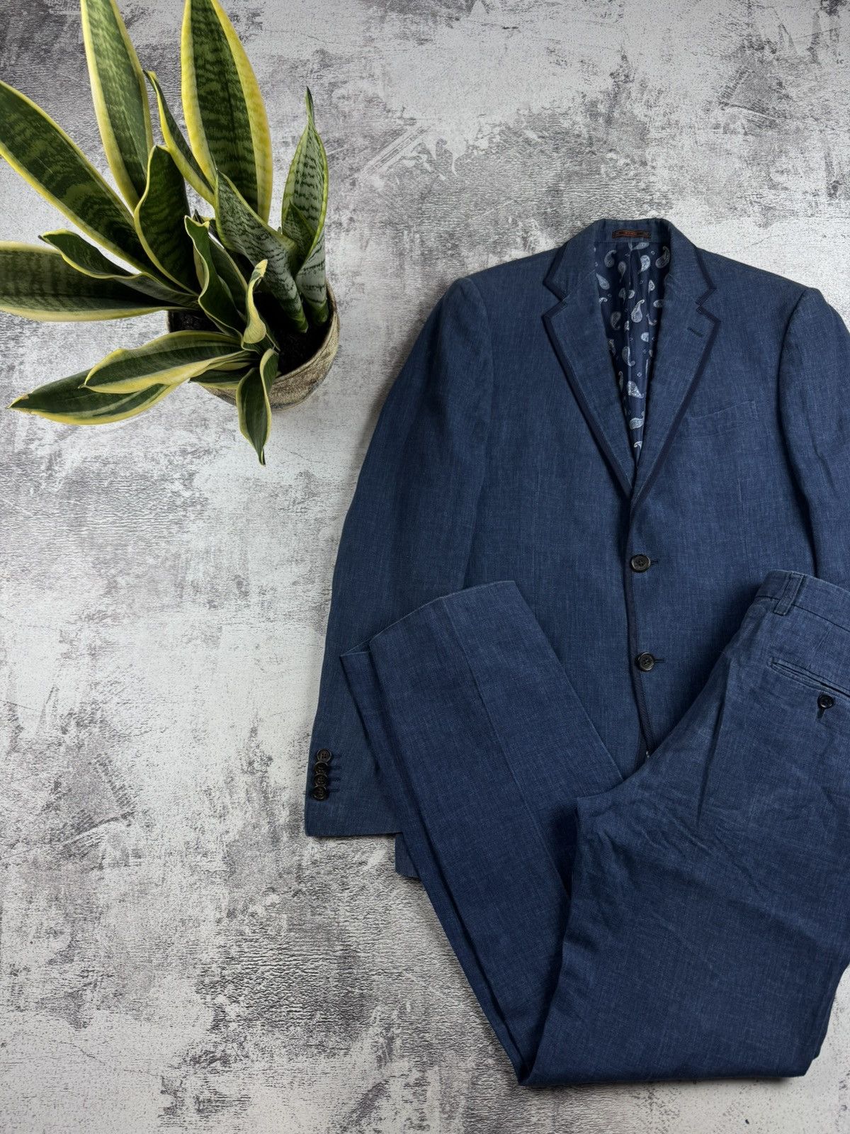Etro Etro Milano 100% Linen 48R Size Classic Blue Men’s Blazer Jacket Trousers Suit Size 48R - 4 Thumbnail