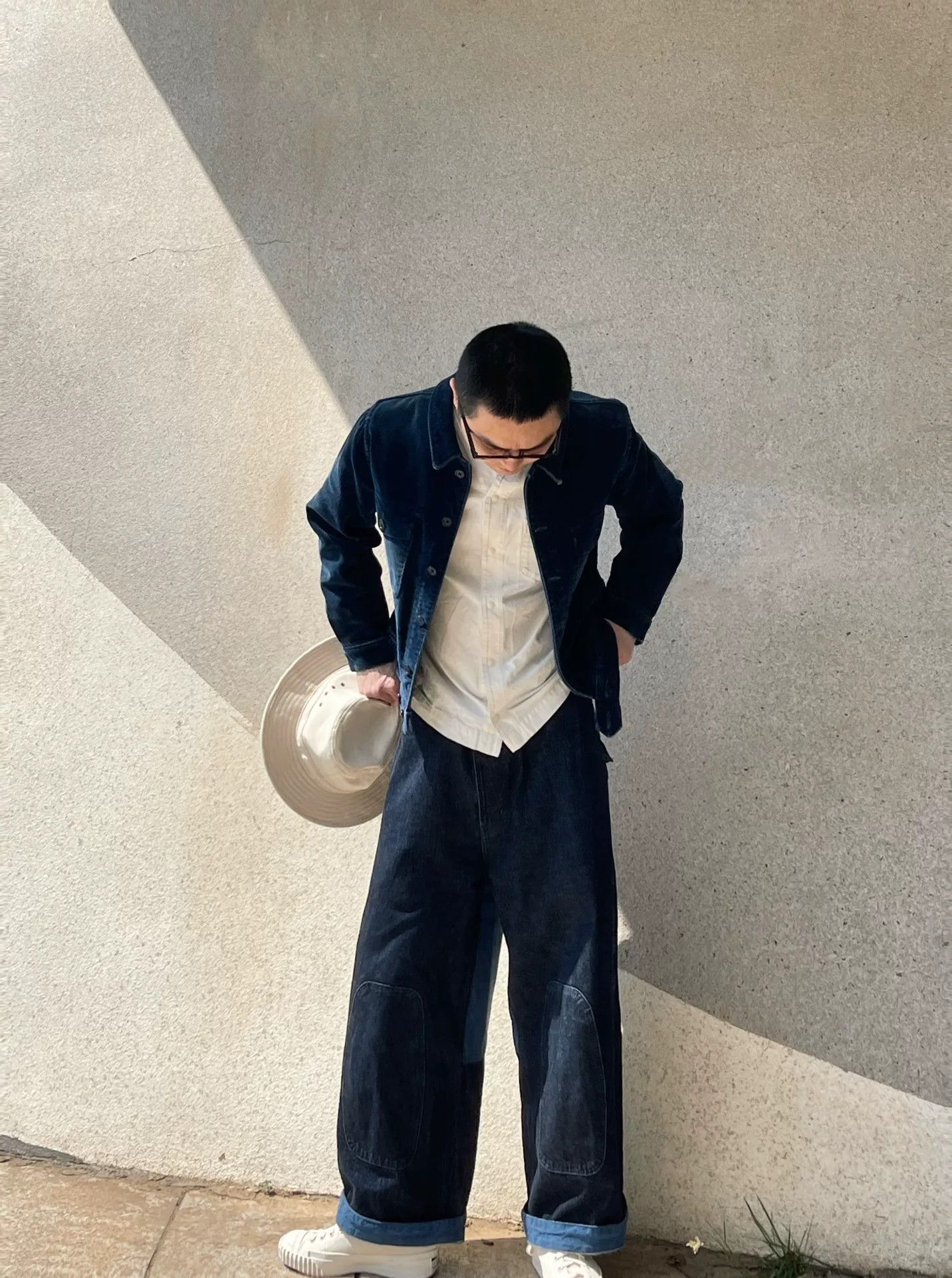 porter classic denim wide pants for men