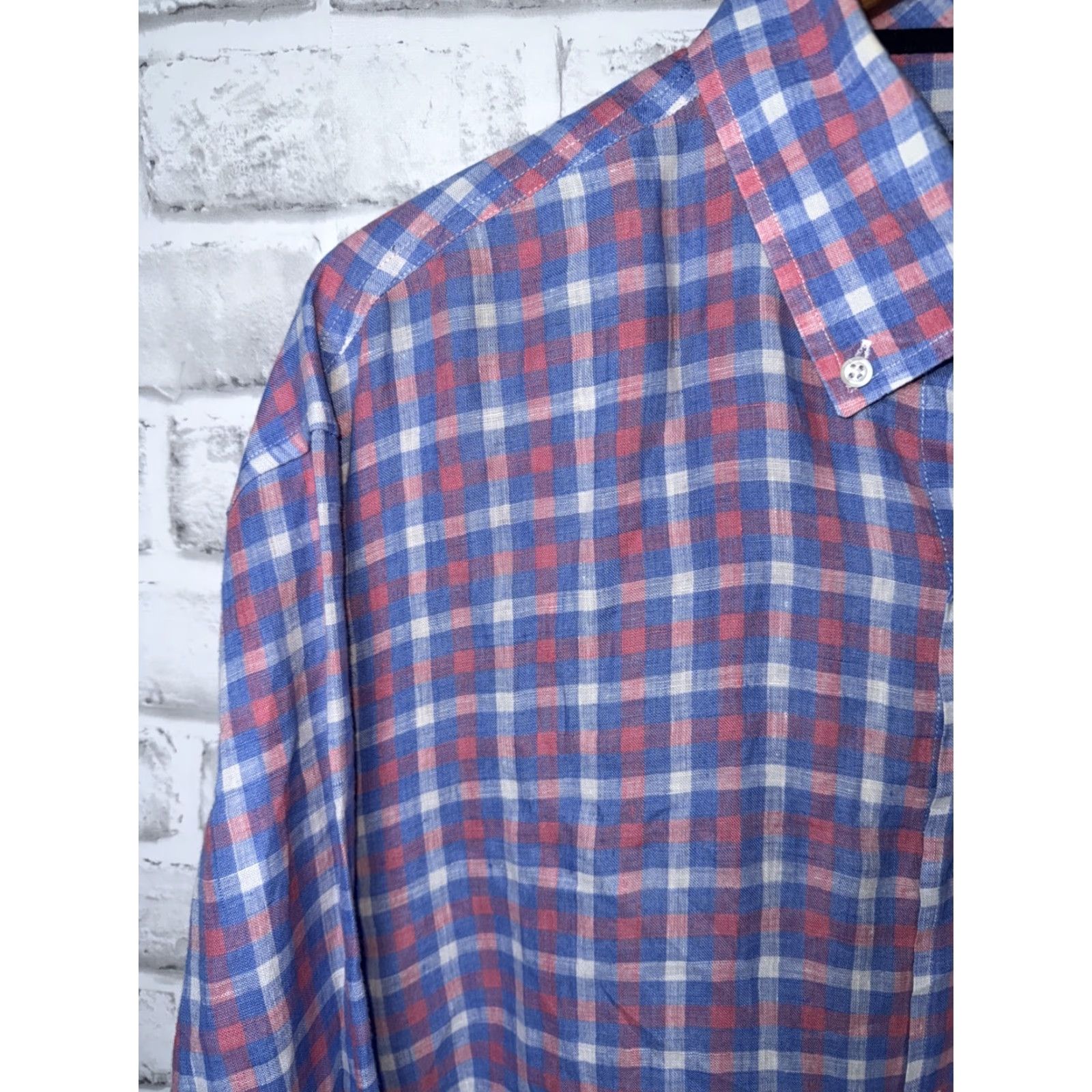 johnnie-O johnnie-O Shirt XL Mens Plaid Linen Button-Up Multicolor Santa Monica Long Sleeve Size US XL / EU 56 / 4 - 6 Thumbnail