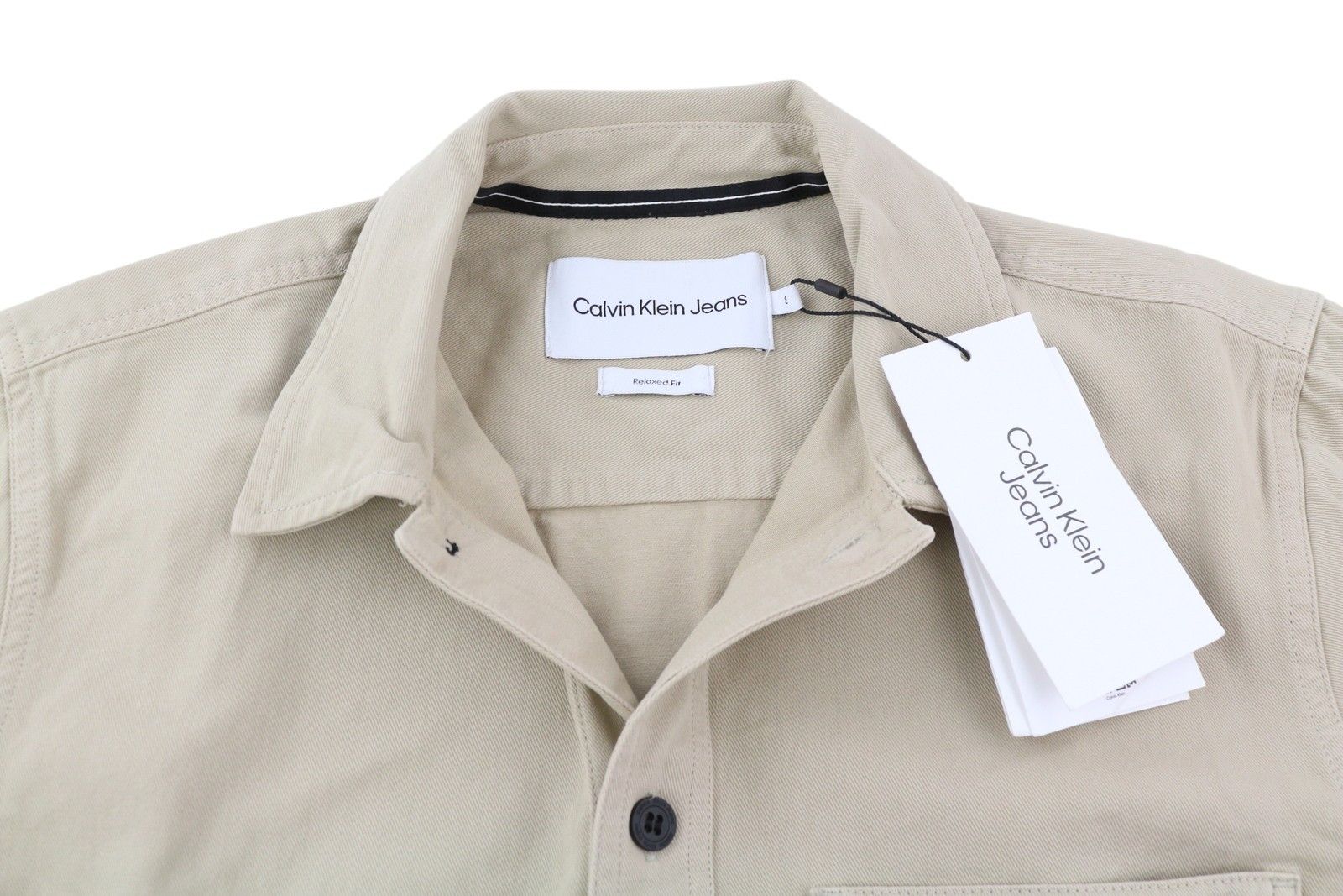 Calvin Klein S Beige Relaxed Fit Button Logo Patch Pocket Shirt 85373 Size US S / EU 44-46 / 1 - 8 Thumbnail