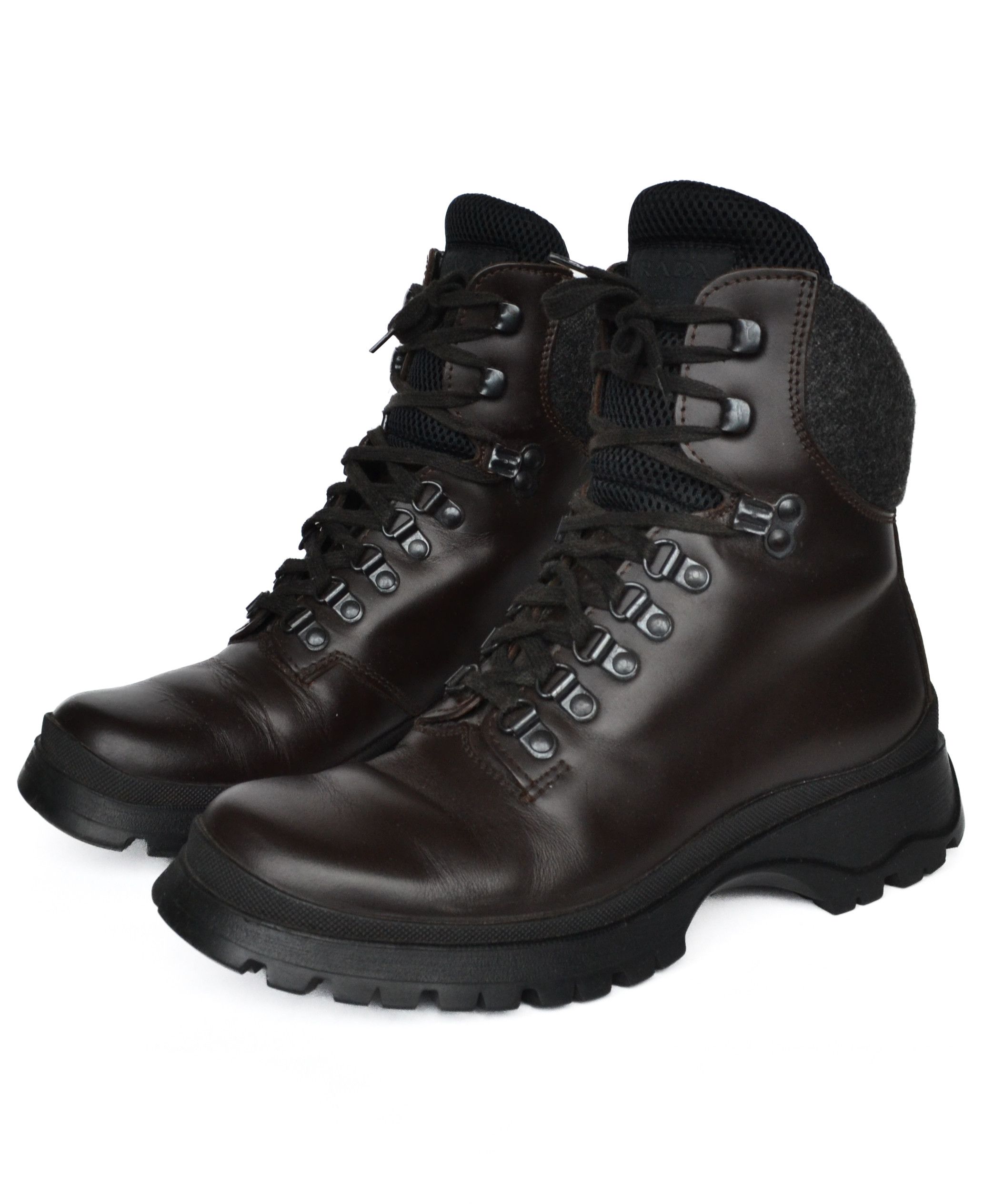 Prada 🔴 PRADA Boots Leather Wool Shoes Brown Grey 1998 Combat 38 Size US 8 / IT 38 - 2 Thumbnail