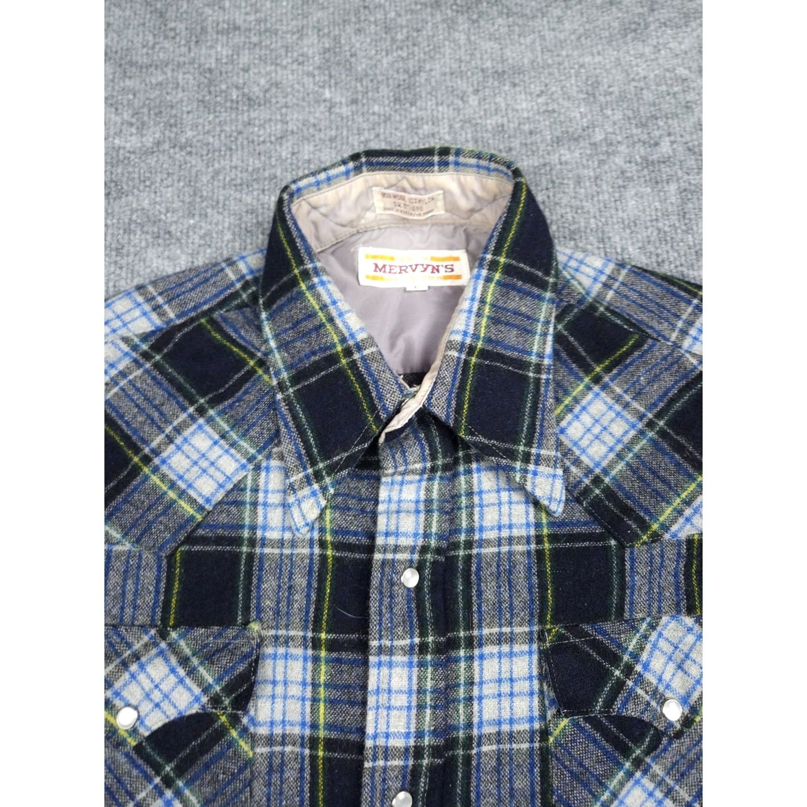 Vintage VINTAGE Mervyn's Pearl Snap Shirt Men's Large Plaid WOOL BLEND Size US L / EU 52-54 / 3 - 3 Thumbnail