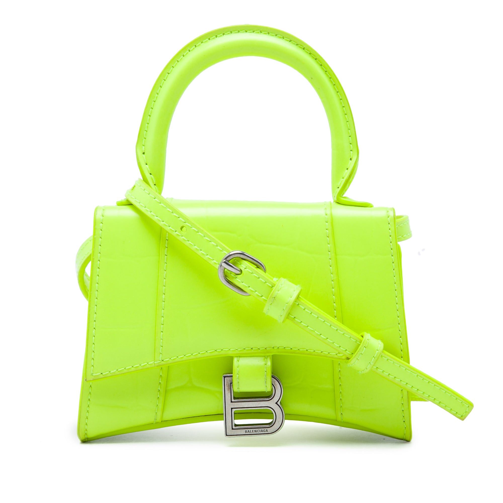 Croc Embossed Calfskin Hourglass Top Handle Bag in Green, Women's