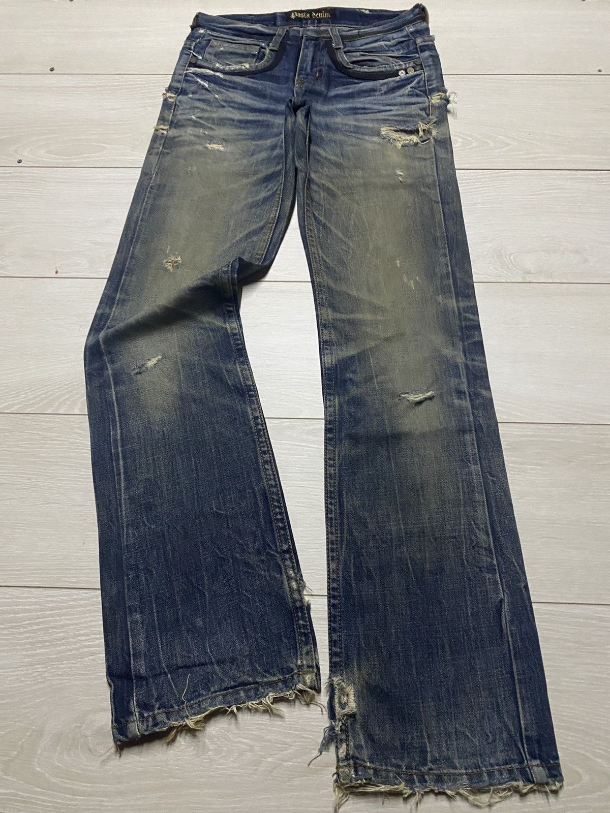 If Six Was Nine Pasta Denim Crazy Mud Wash Distressed Straight Fit Jeans Size US 29 - 1 Thumbnail