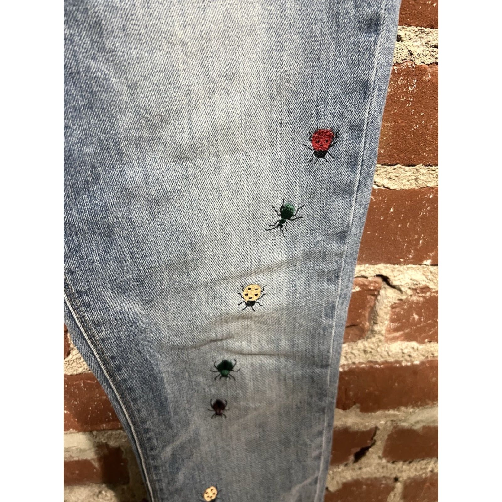 Lucky Brand Lucky Brand Jeans Size 25 Ava Skinny Lady Bug Embroidered Hippy Retro Size 42" / US 20 - 3 Thumbnail