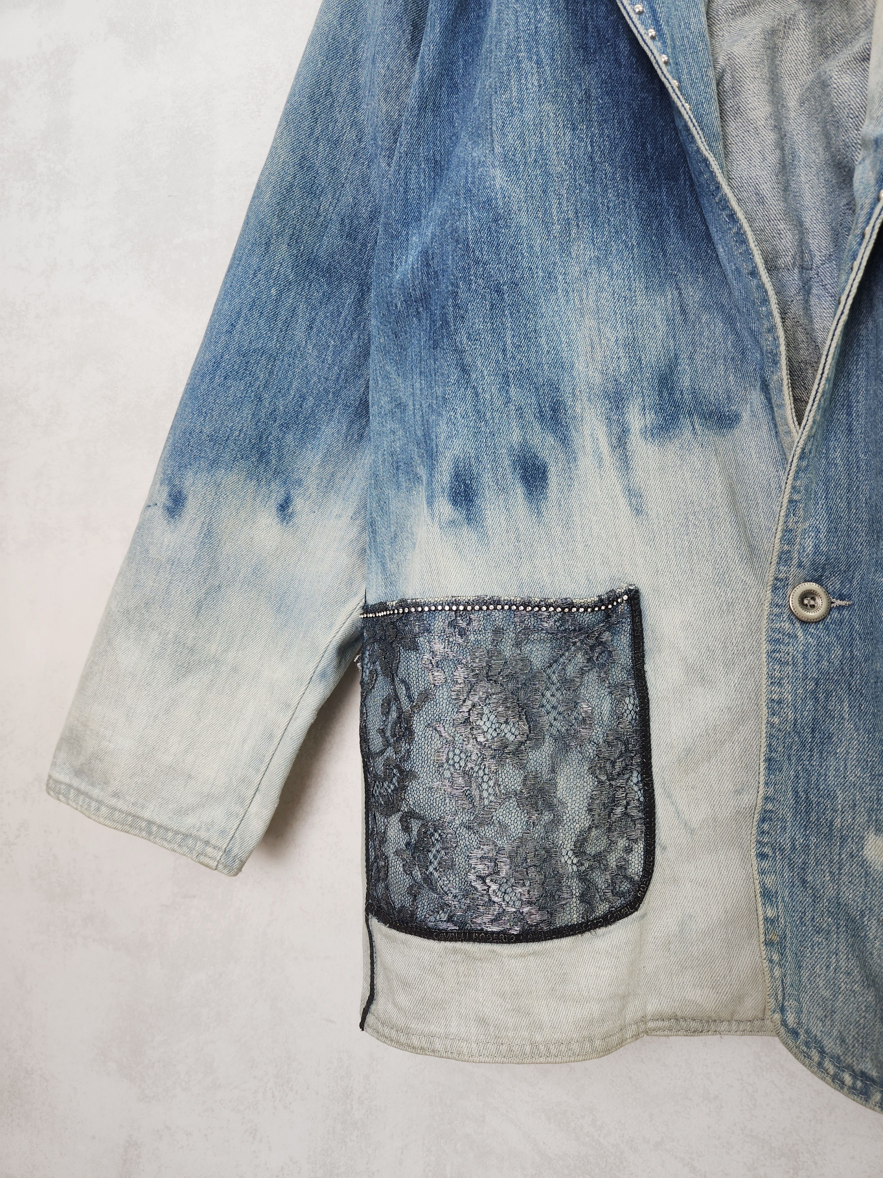Roberto Cavalli 80s Roberto Cavalli denim jeans jacket leather flowers Size L / US 10 / IT 46 - 4 Thumbnail
