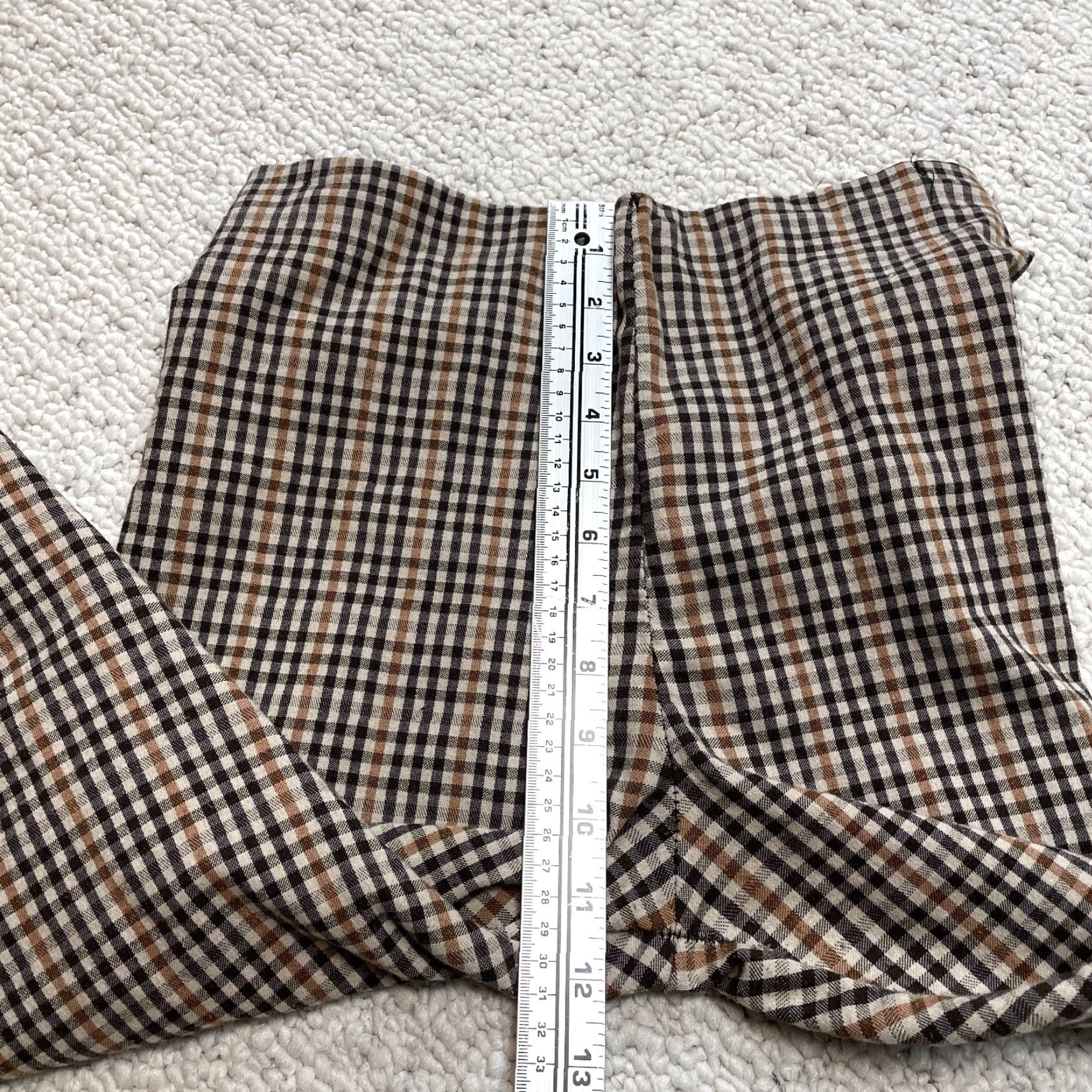 Boohoo VINTAGE Boohoo Pants Womens 27x29 Straight Pl?id Brown Plaid High Rise Trousers Stretch Pull On Casual Size 27" / US 4 / IT 40 - 6 Thumbnail