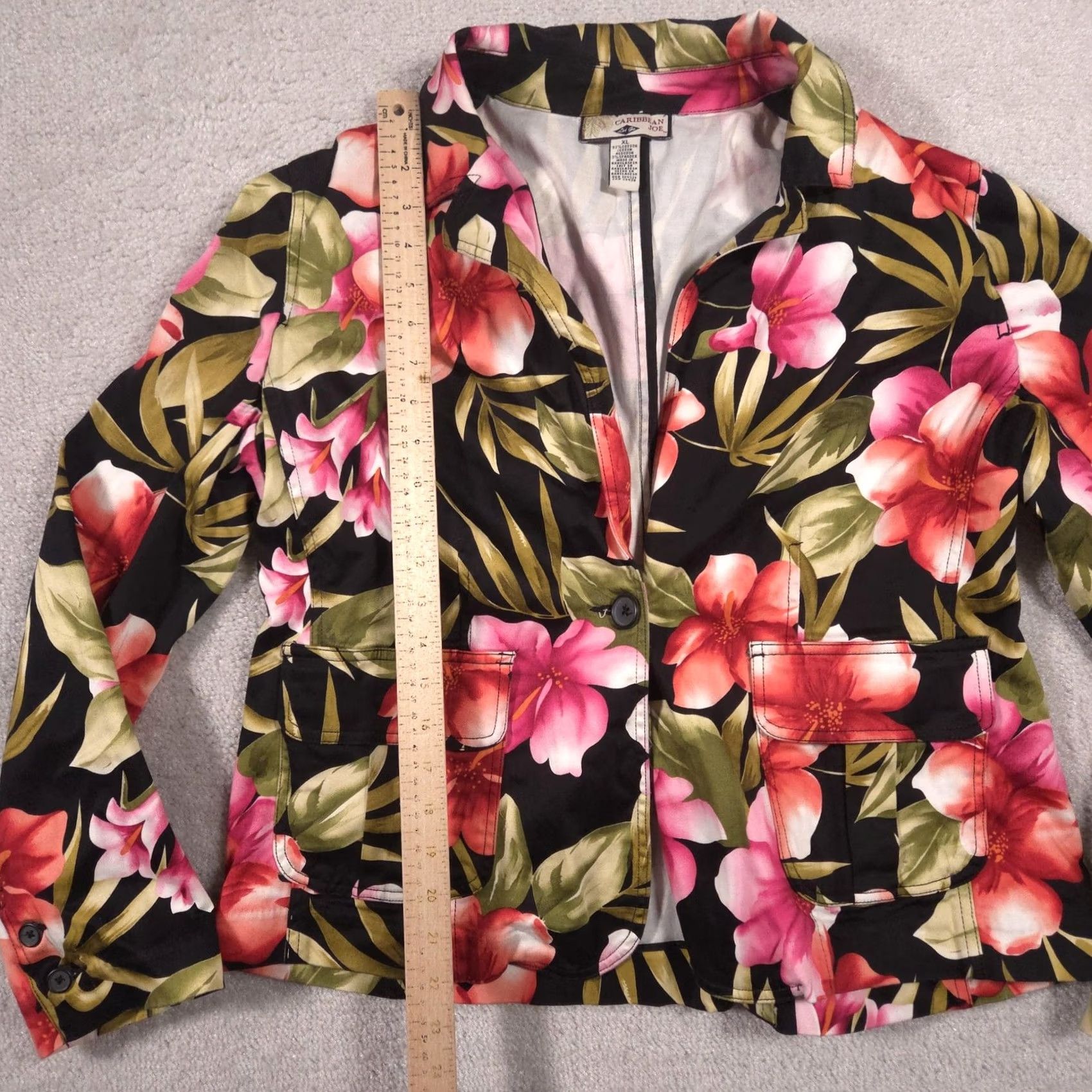 Vintage Caribbean Joe Jacket Womens XL Black Tropical Floral Print Button Front Casual Size XL / US 12-14 / IT 48-50 - 7 Thumbnail