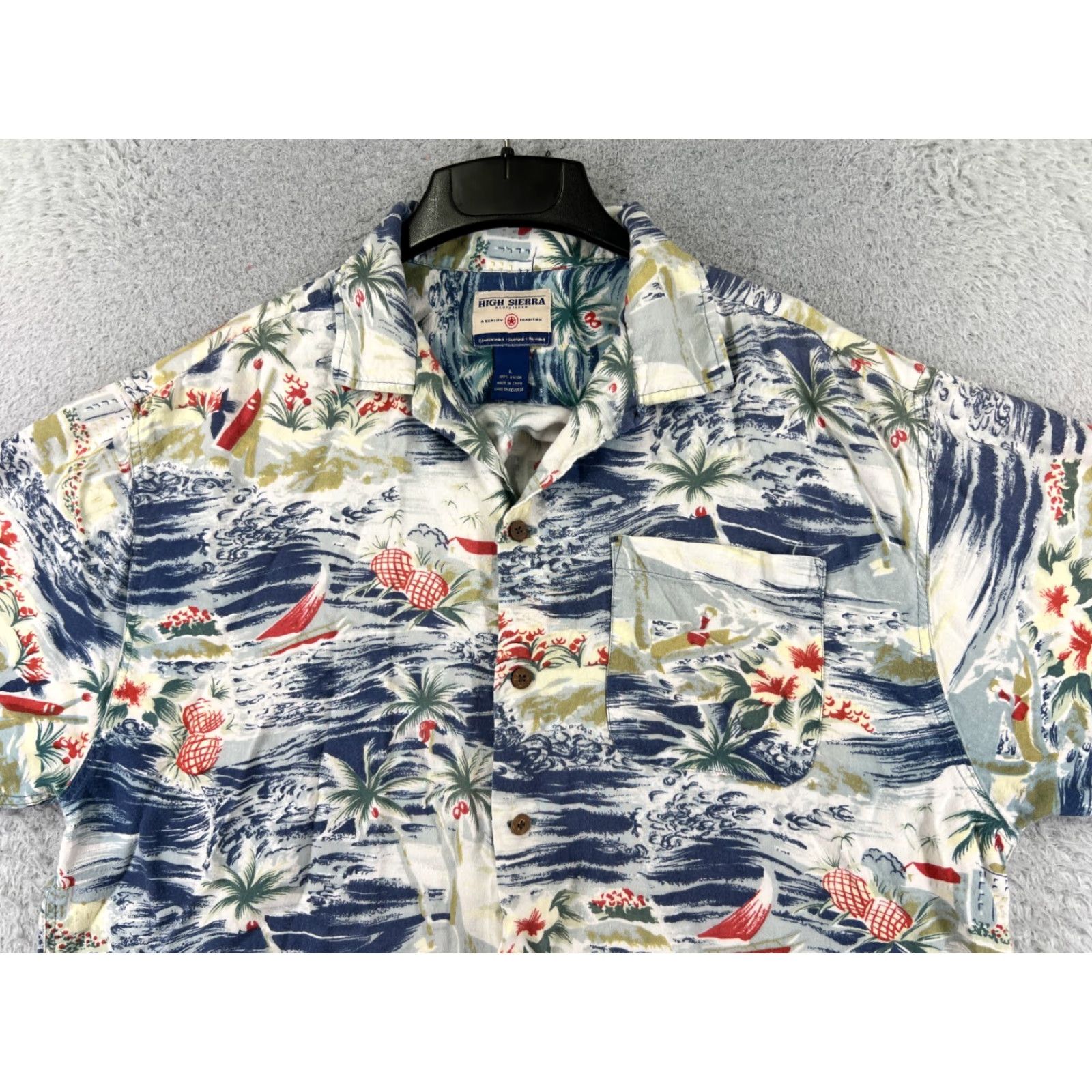 High Sierra High Sierra Shirt Adult Large Blue Floral Palm Ocean Print 100% Rayon Hawaiian Size US L / EU 52-54 / 3 - 4 Thumbnail