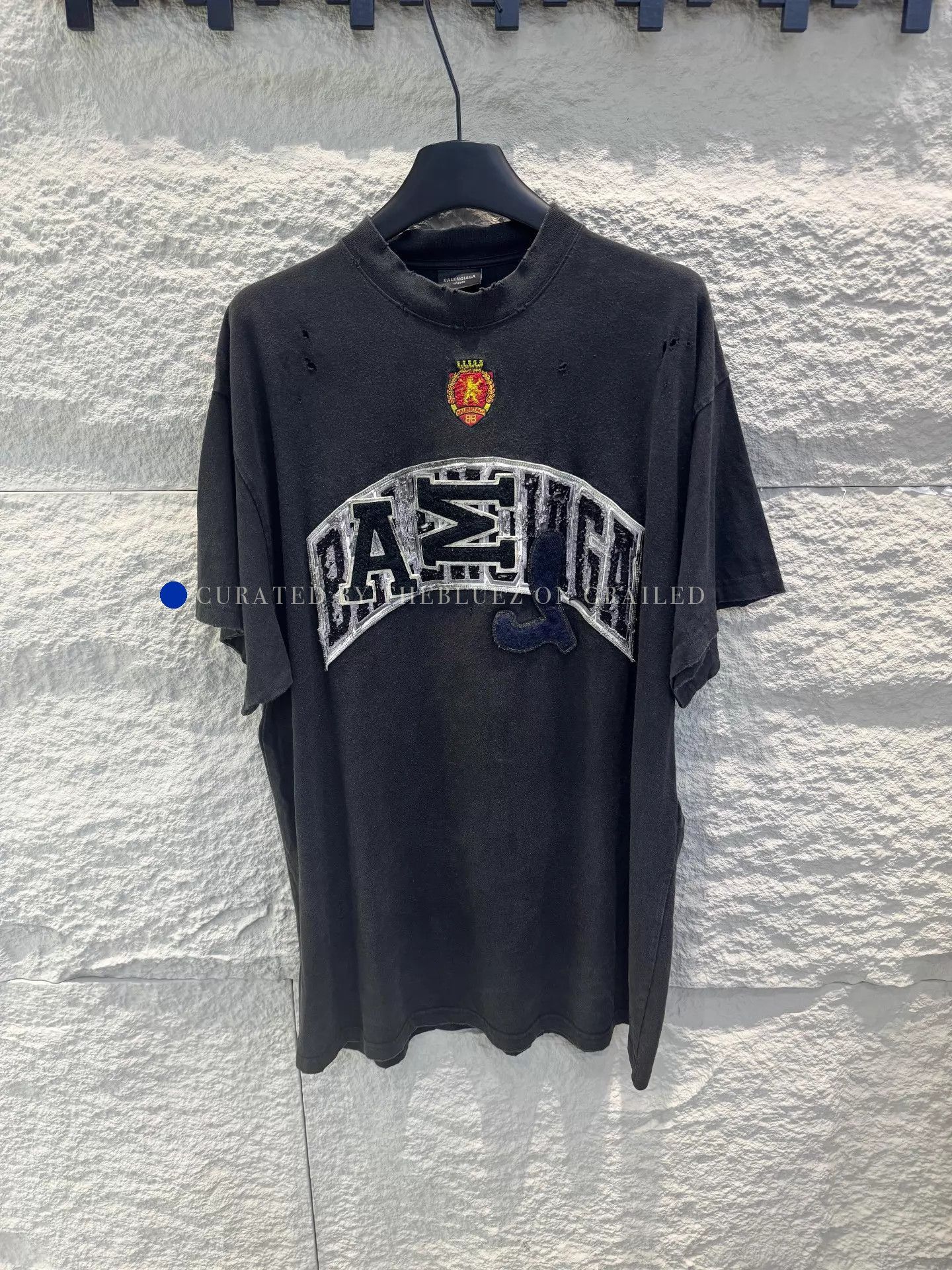 Balenciaga Black Embroidered Logo Short Sleeve Tee Size US M / EU 48-50 / 2 - 1 Thumbnail