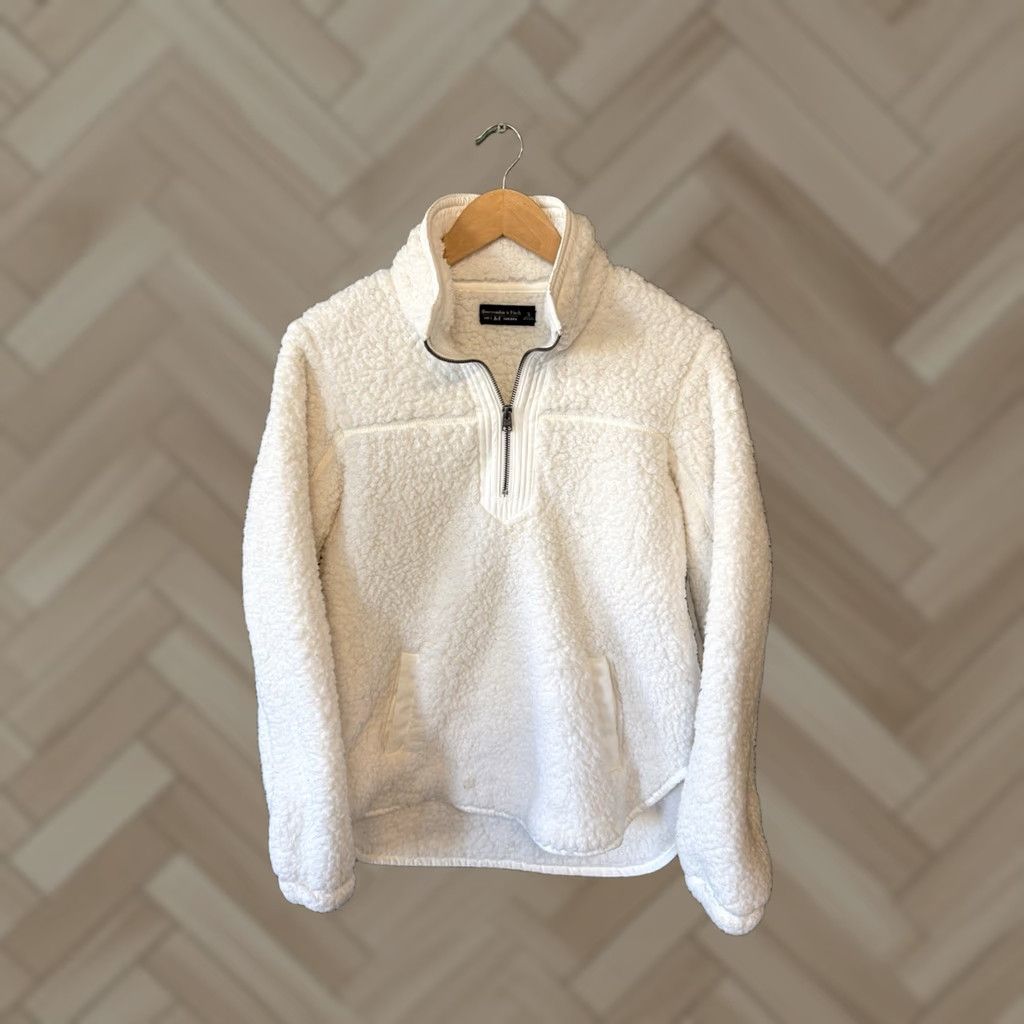 Abercrombie & Fitch Abercrombie & Fitch Womens White Sherpa Mock Neck Pullover Sweatshirt Size S Size S / US 4 / IT 40 - 1 Thumbnail